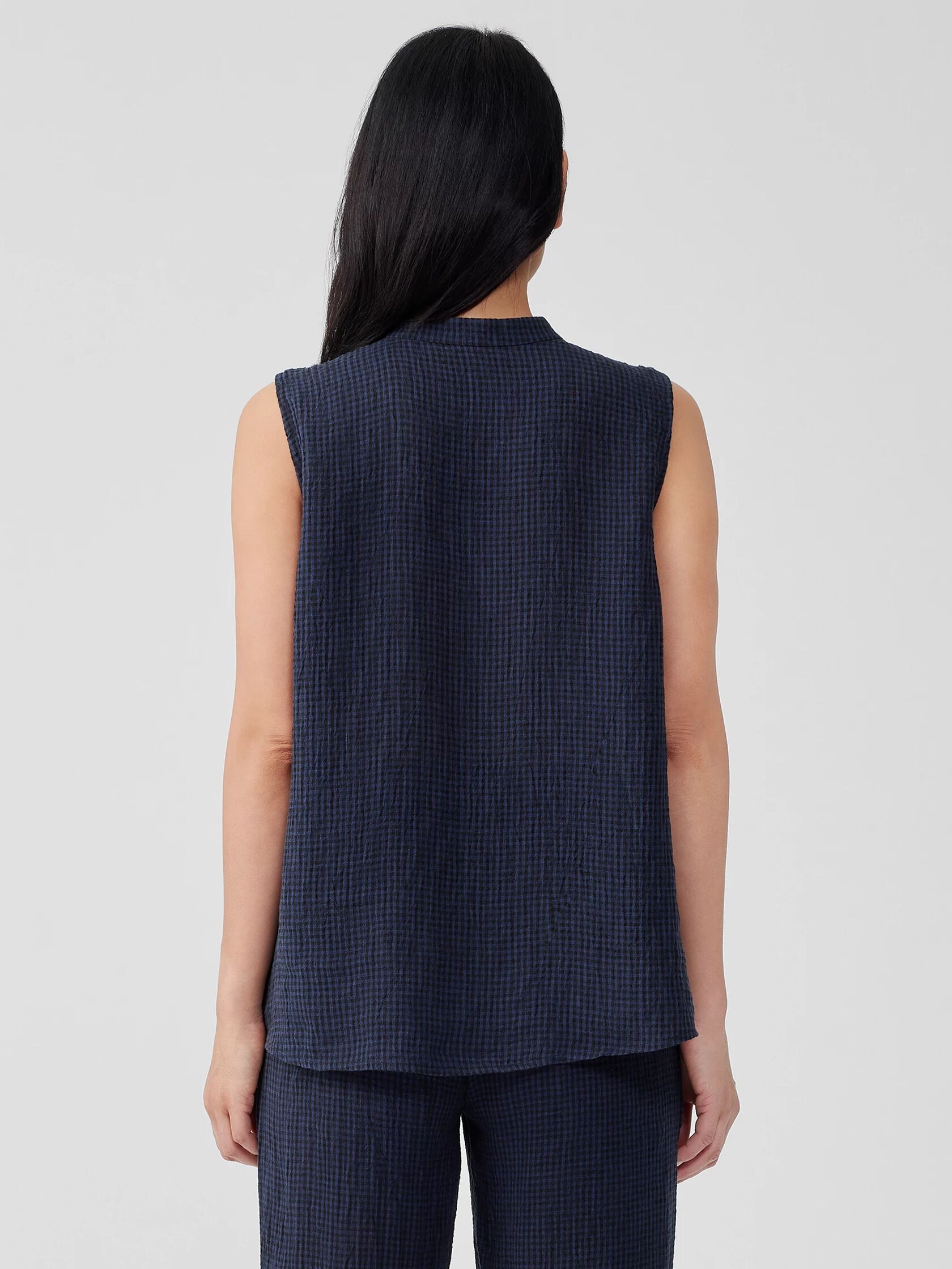 Puckered Organic Linen Sleeveless Shirt