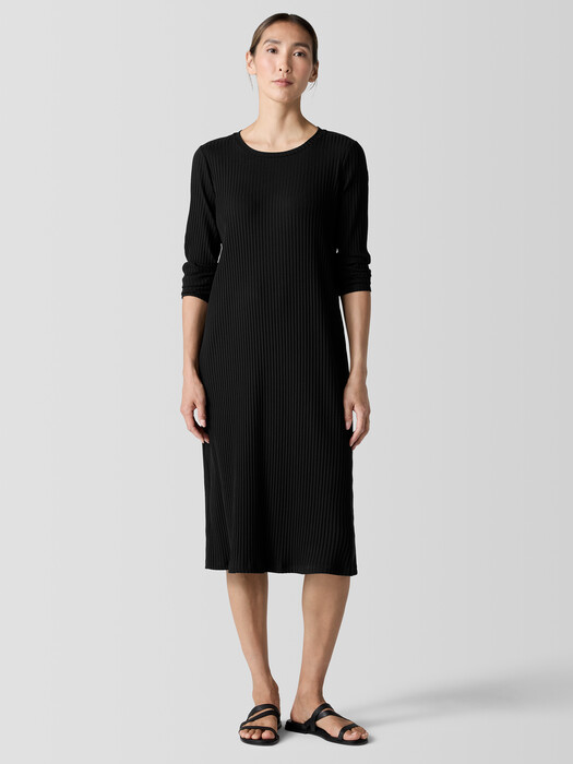 Textured Stretch Rib Crew Neck Dress