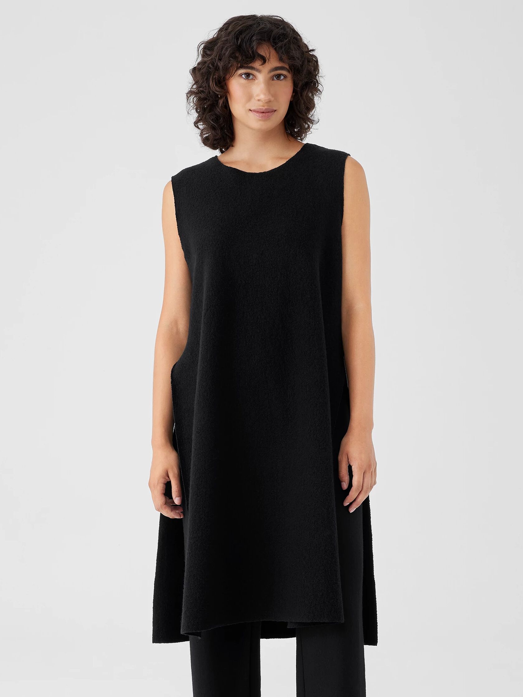 Lightweight Boiled Wool Bateau Neck Long Top in Regenerative Wool