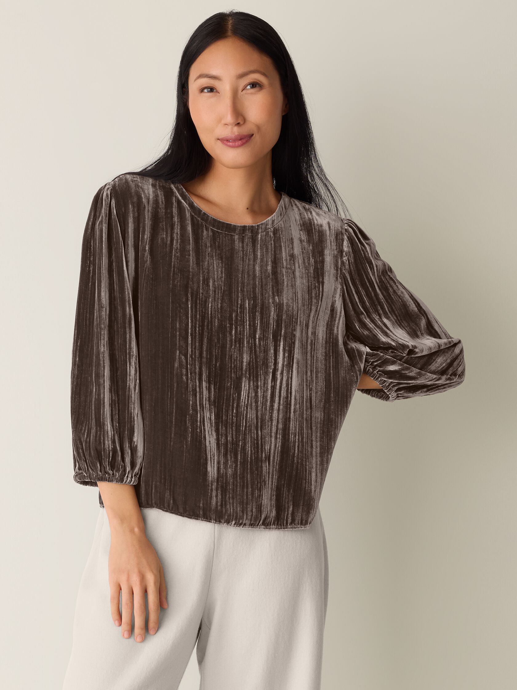 Crushed Velvet Round Neck Top