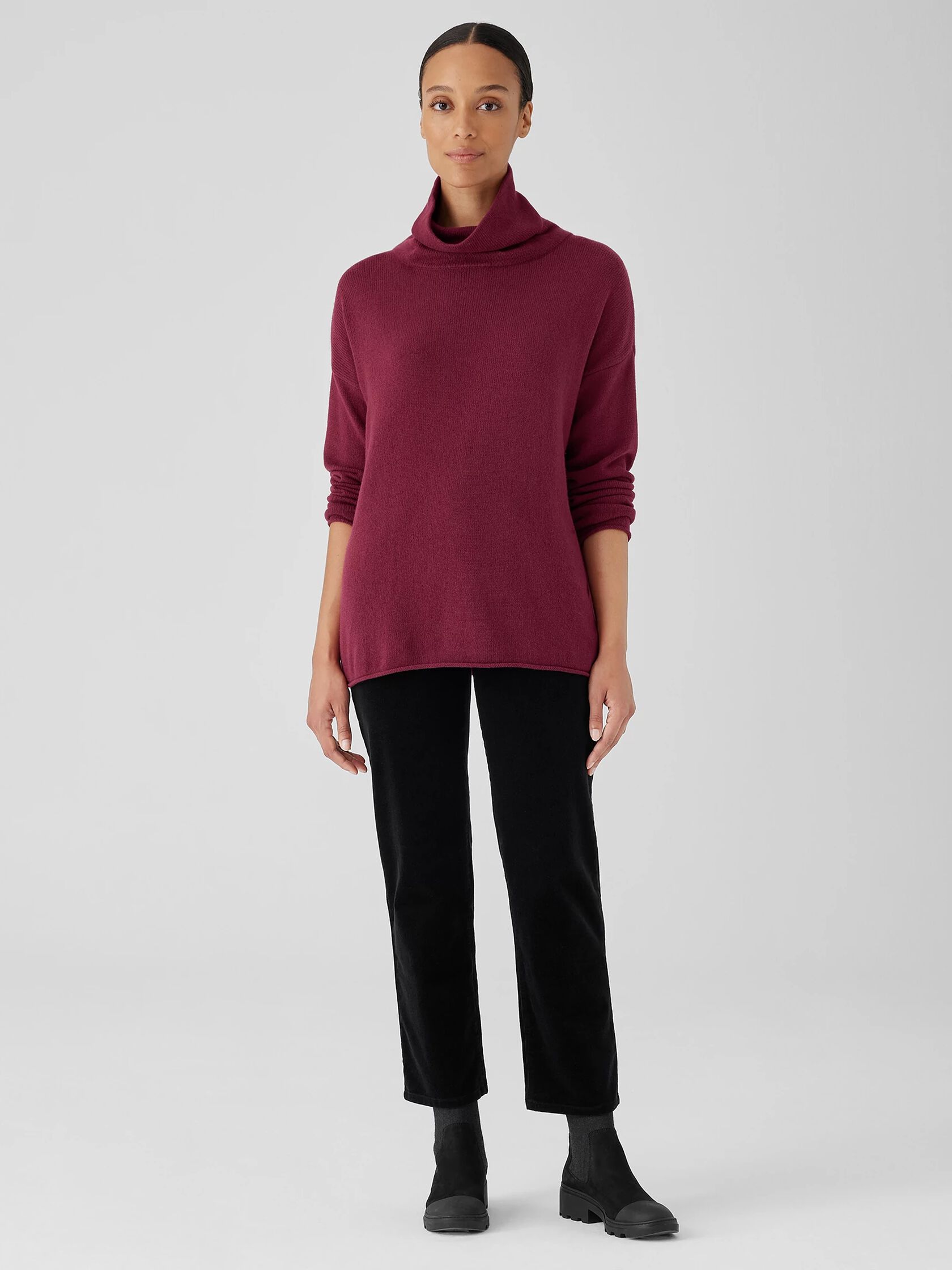 Cotton and Recycled Cashmere Turtleneck Long Top