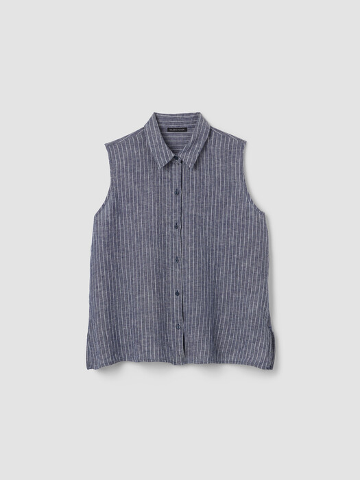 Puckered Organic Linen Sleeveless Shirt