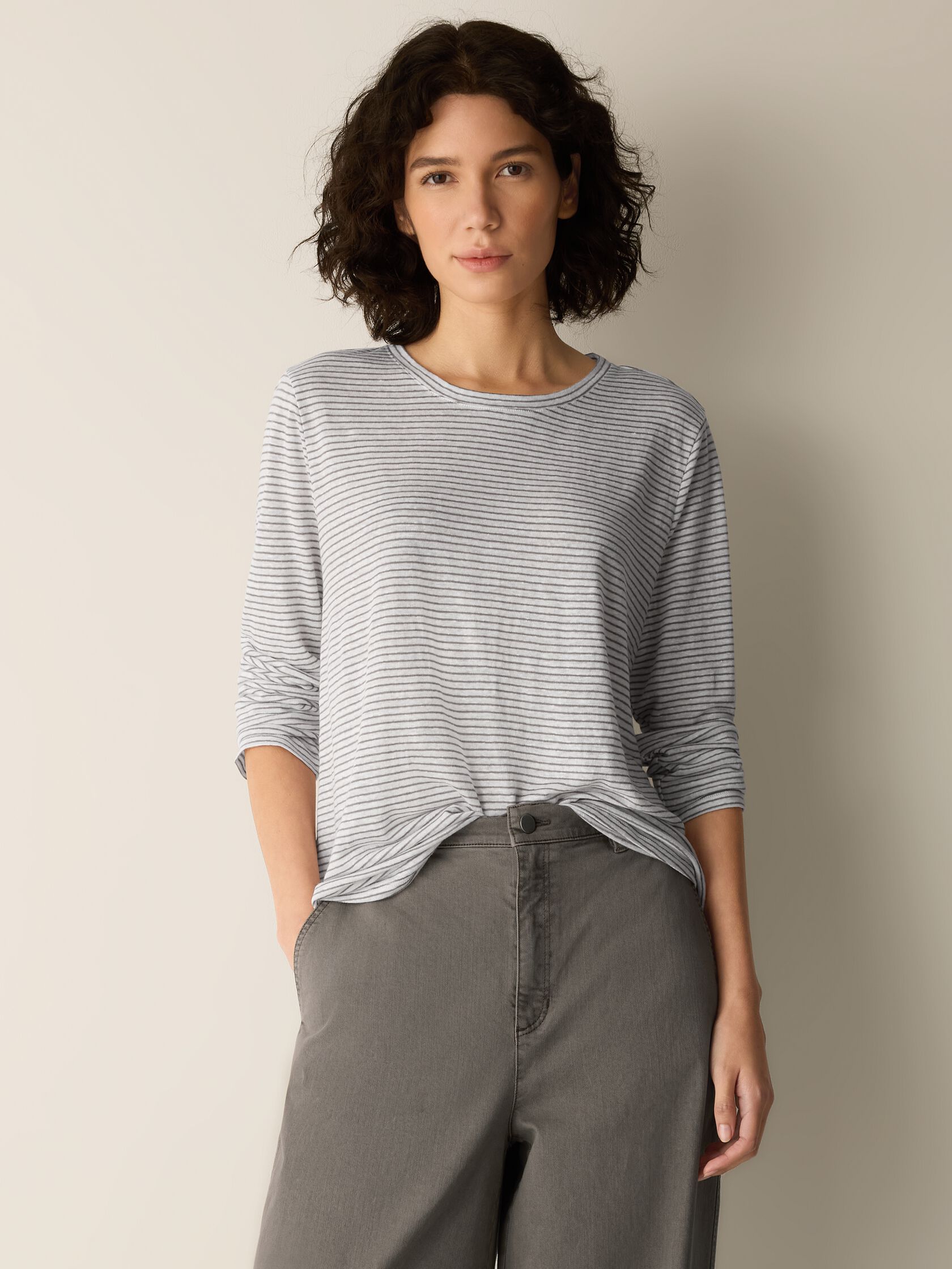 Striped Organic Linen Jersey Long-Sleeve Tee