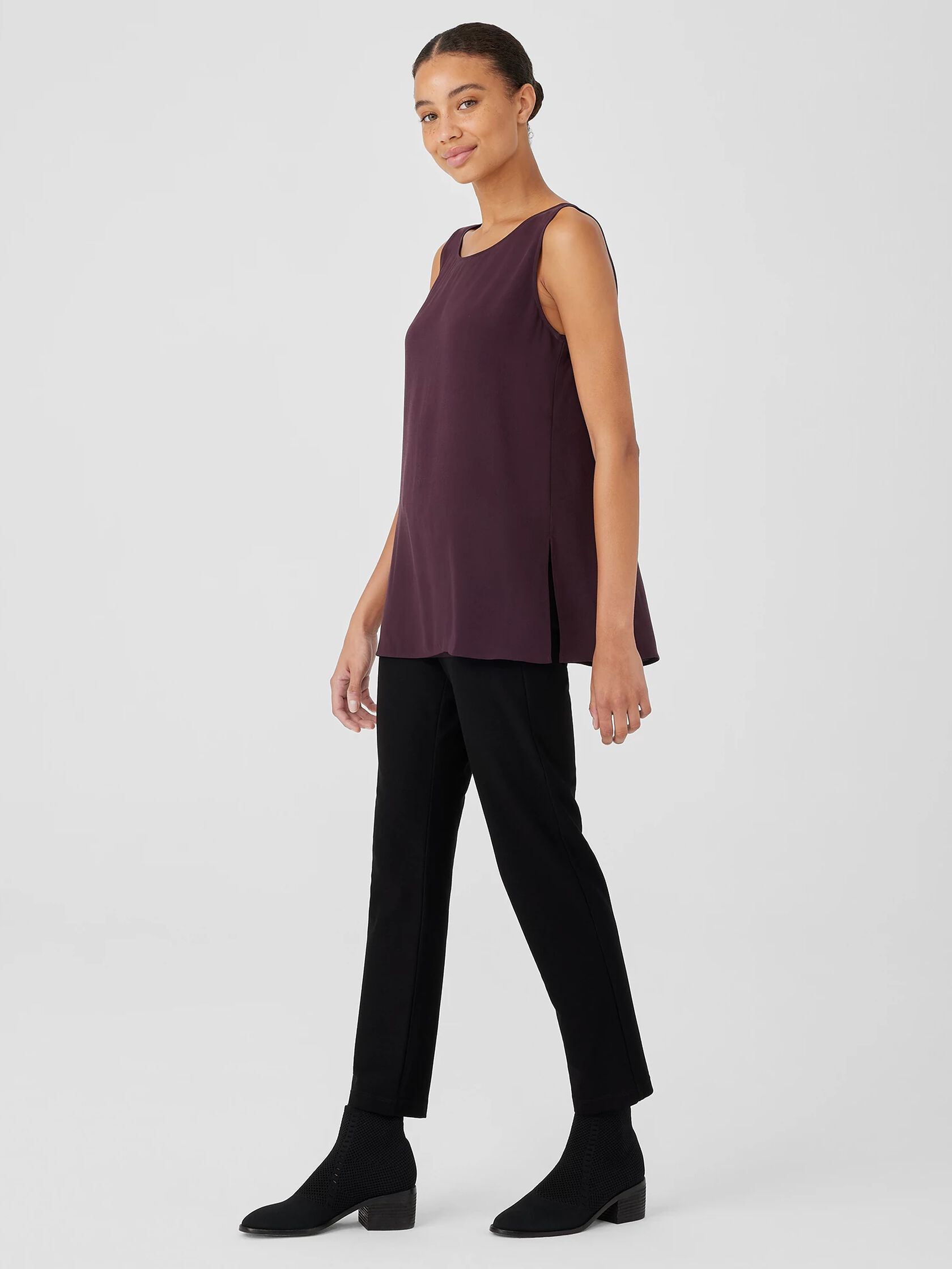 Silk Georgette Crepe Ballet Neck Tank
