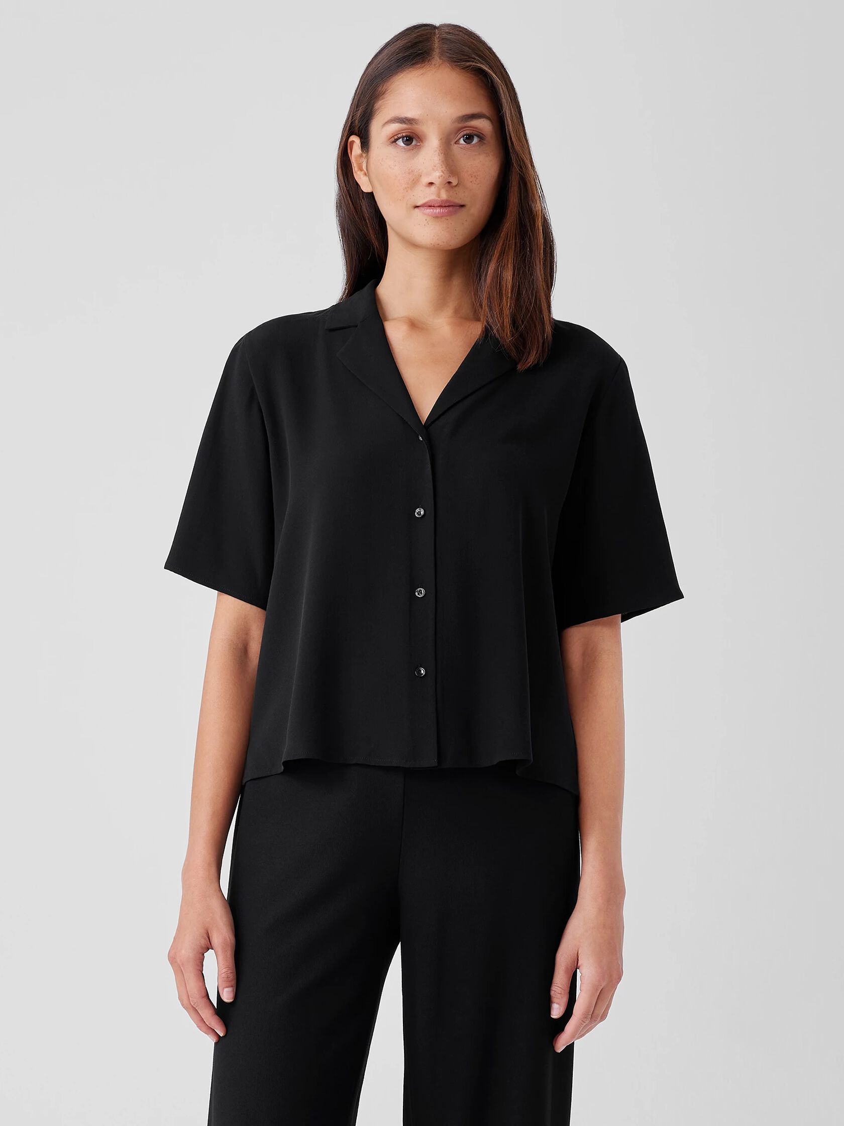 Silk Georgette Crepe Notch Collar Shirt