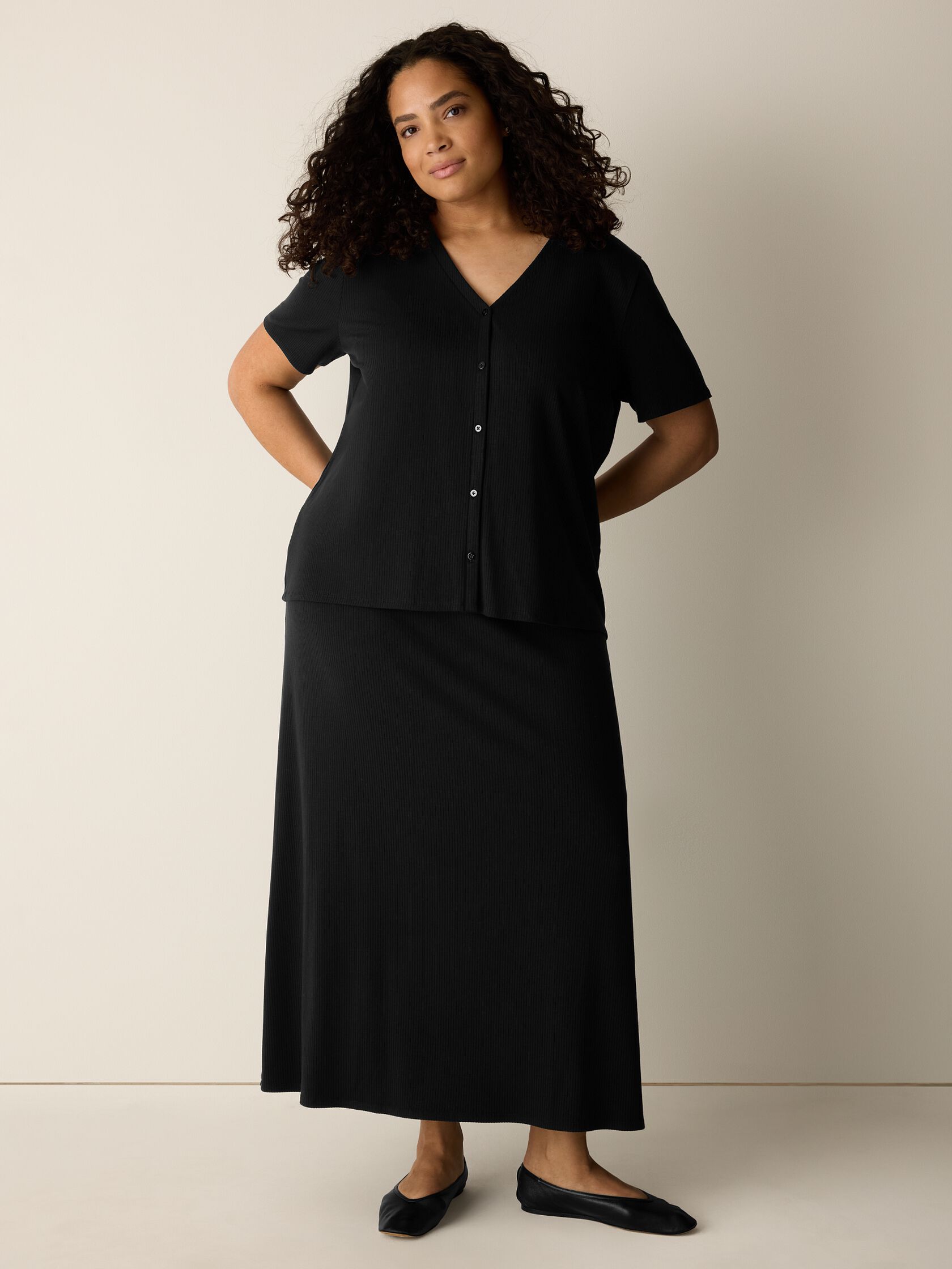 Ribbed Knit V-Neck Top