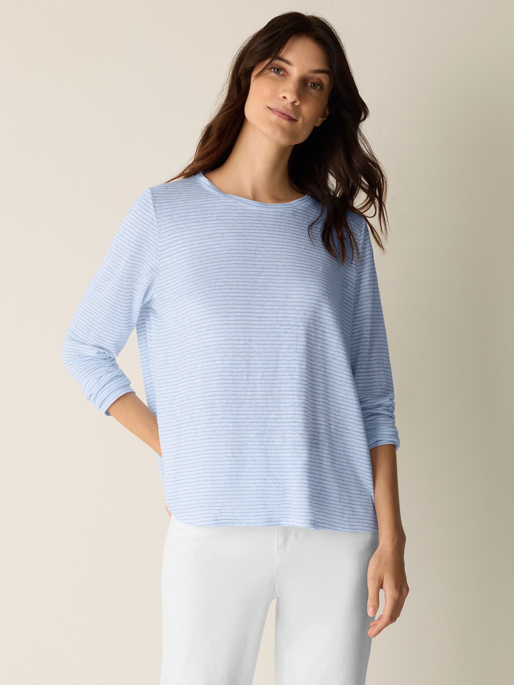 Striped Organic Linen Jersey Long-Sleeve Tee