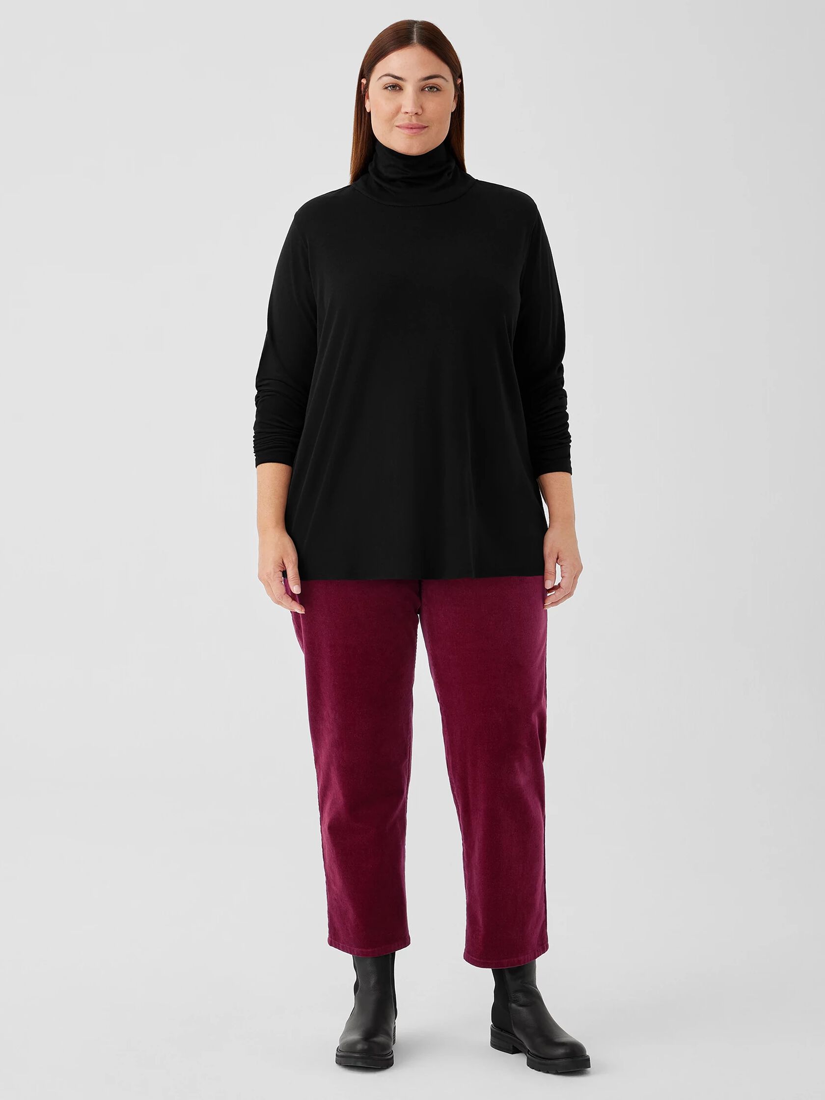 Ribbed Pima Cotton Blend Turtleneck Top