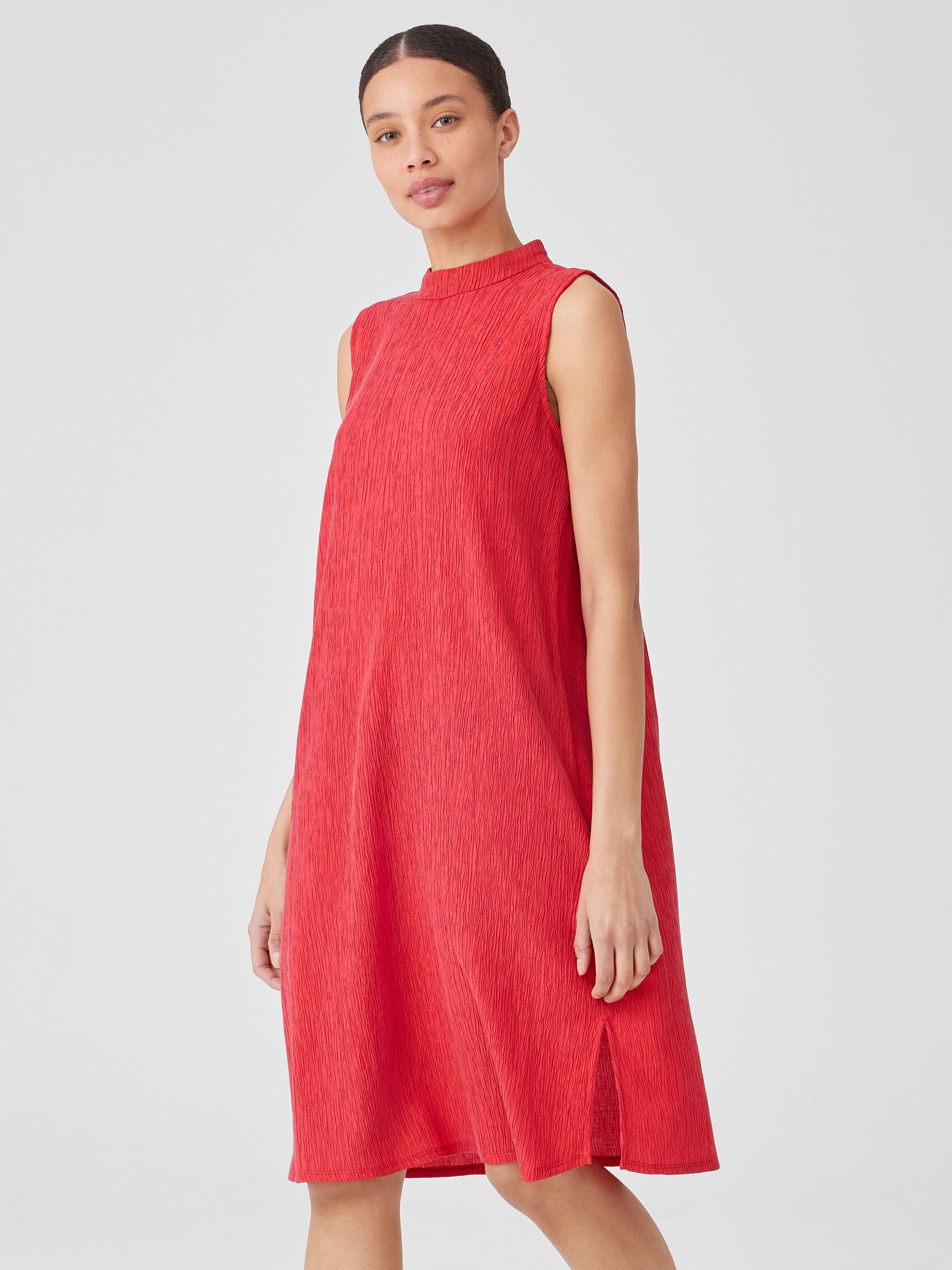 Woven Plisse Mock Neck Dress