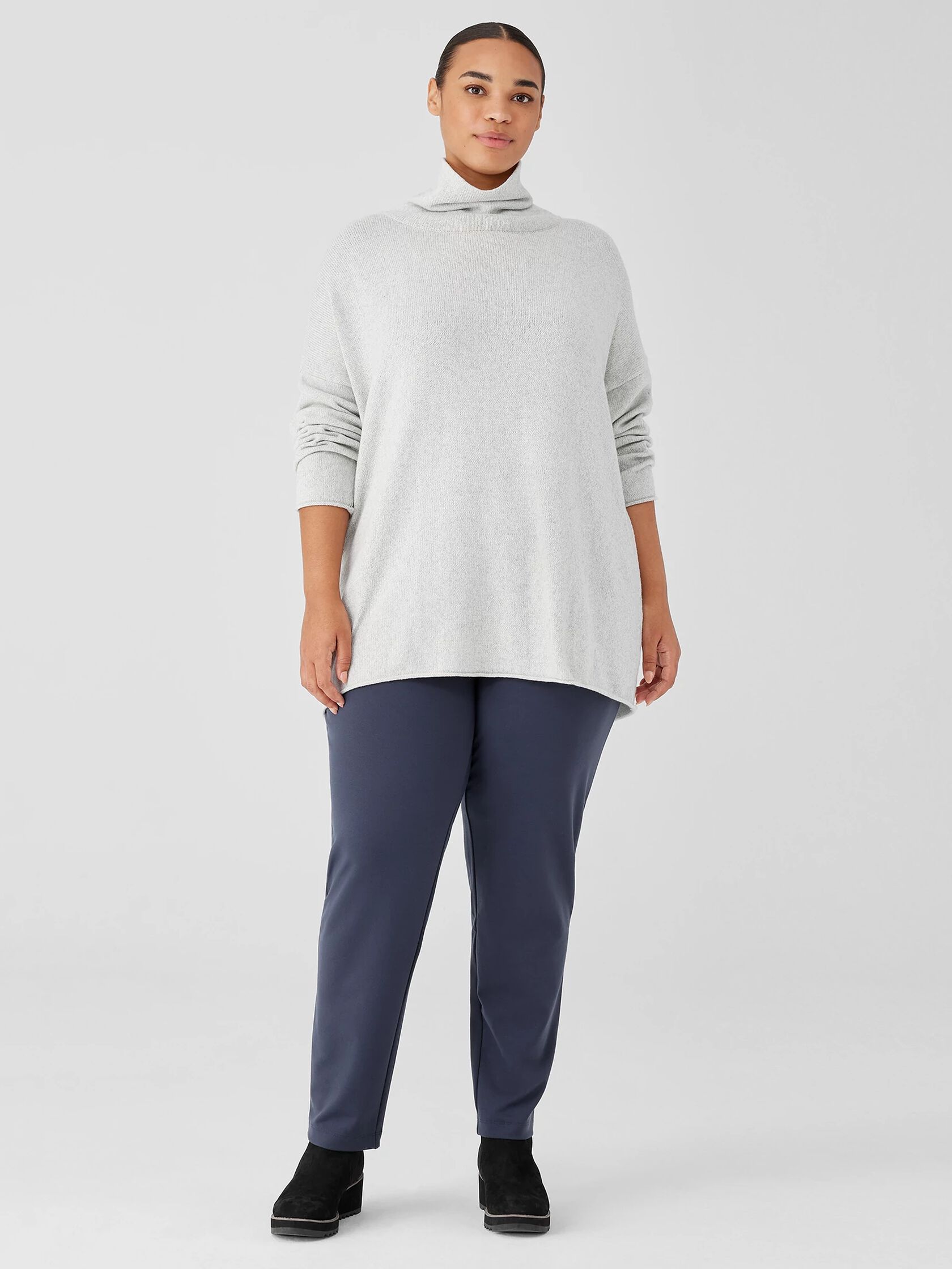 Cotton and Recycled Cashmere Turtleneck Long Top