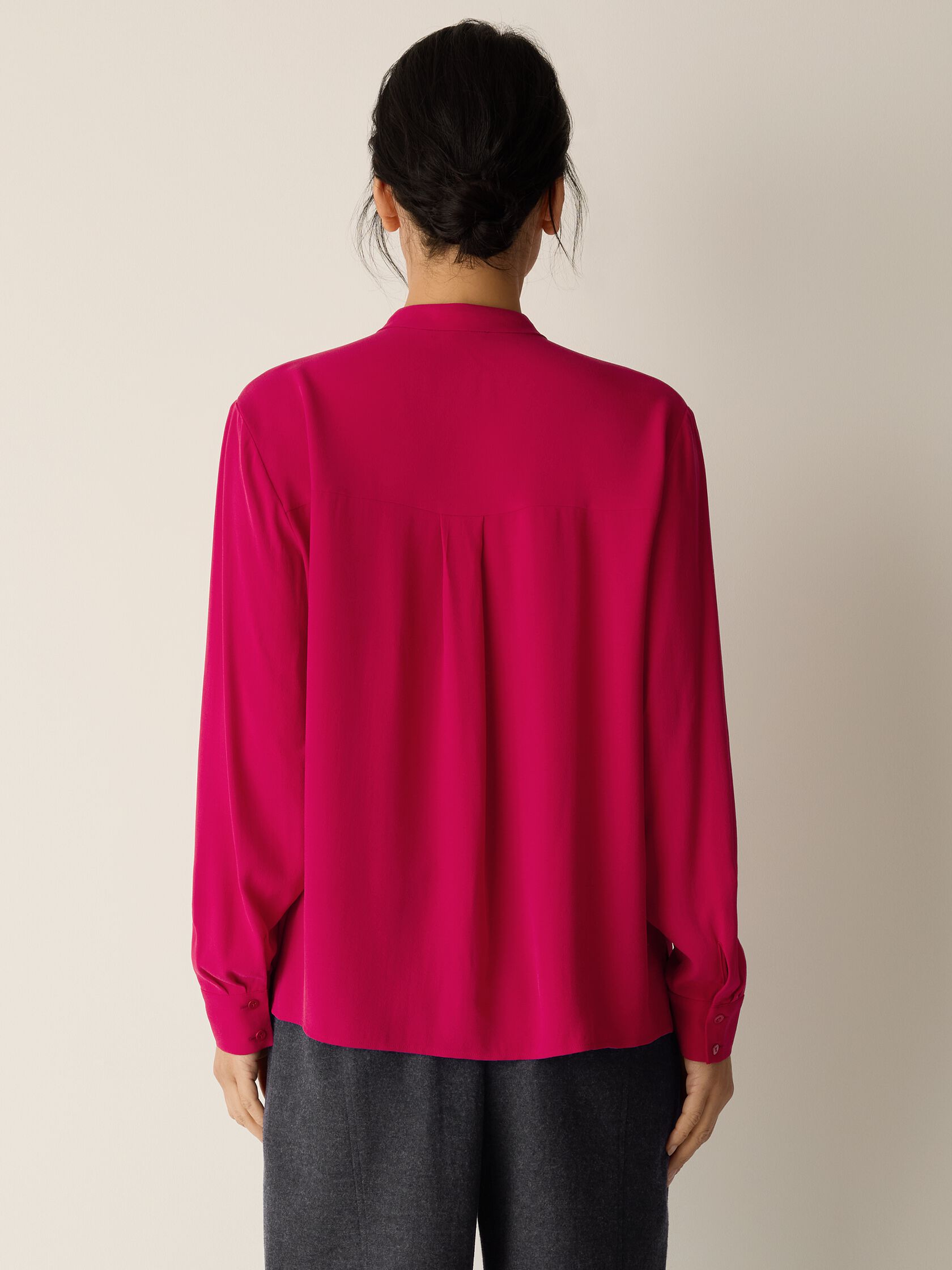 Silk Georgette Crepe Band Collar Top