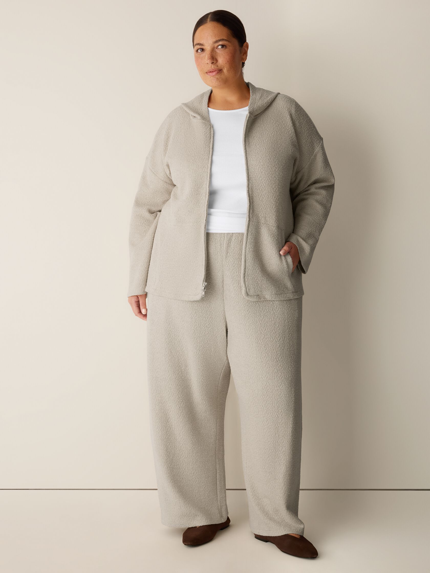 Organic Cotton Boucle Knit Hooded Jacket