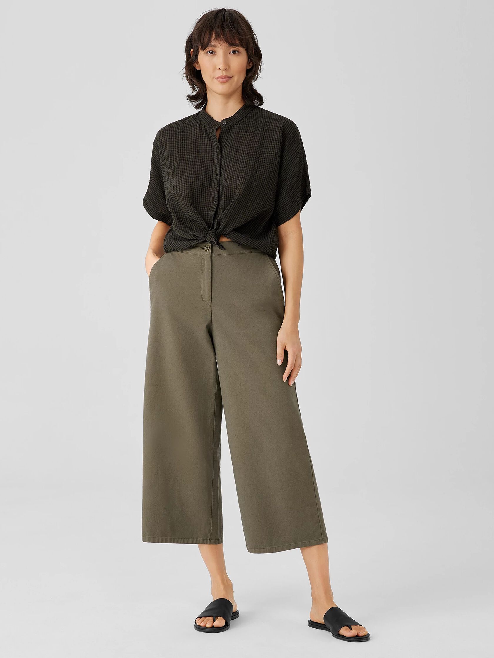 Cotton Hemp Stretch Wide-Leg Pant