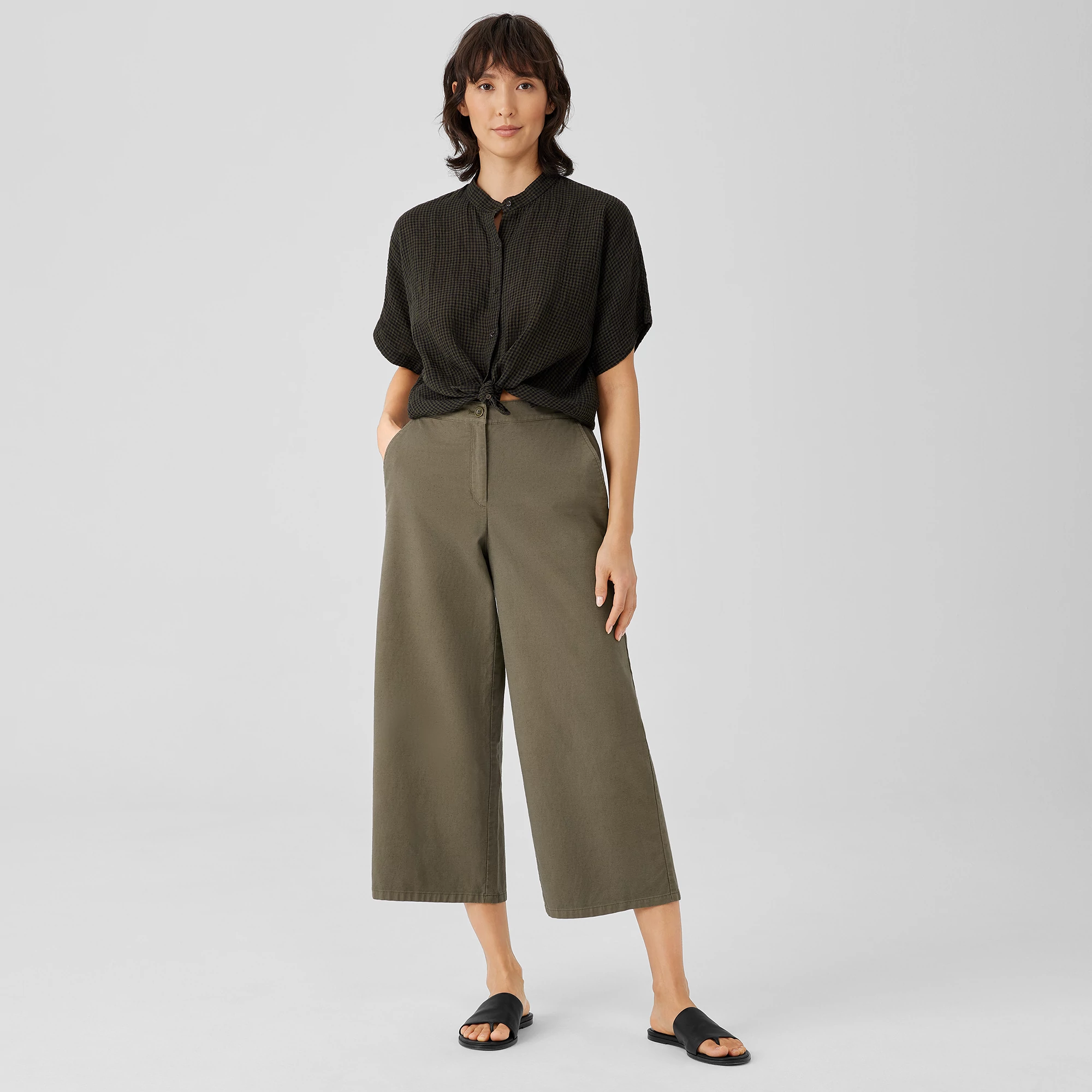1X Eileen Fisher Plus Black Cotton Stretch Jersey Wide Cropped Pants 