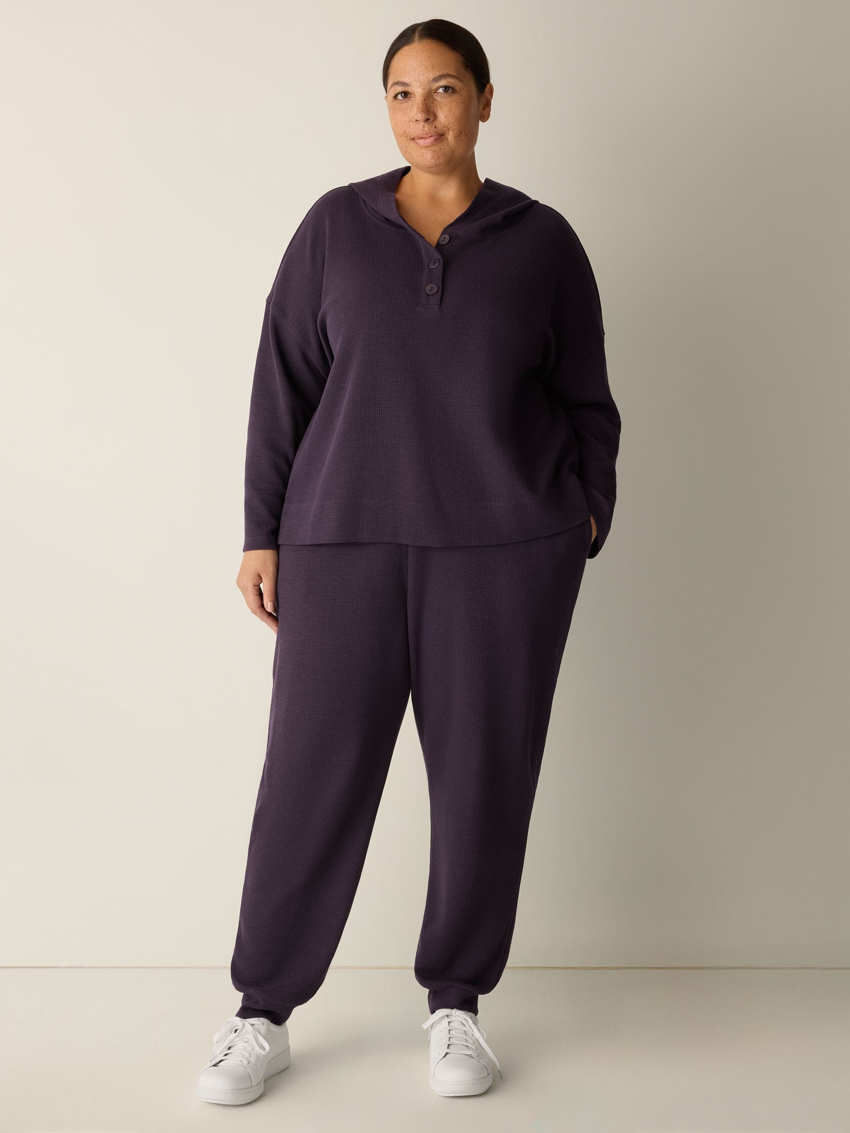 Waffle Cotton Blend Doubleknit Hooded Top