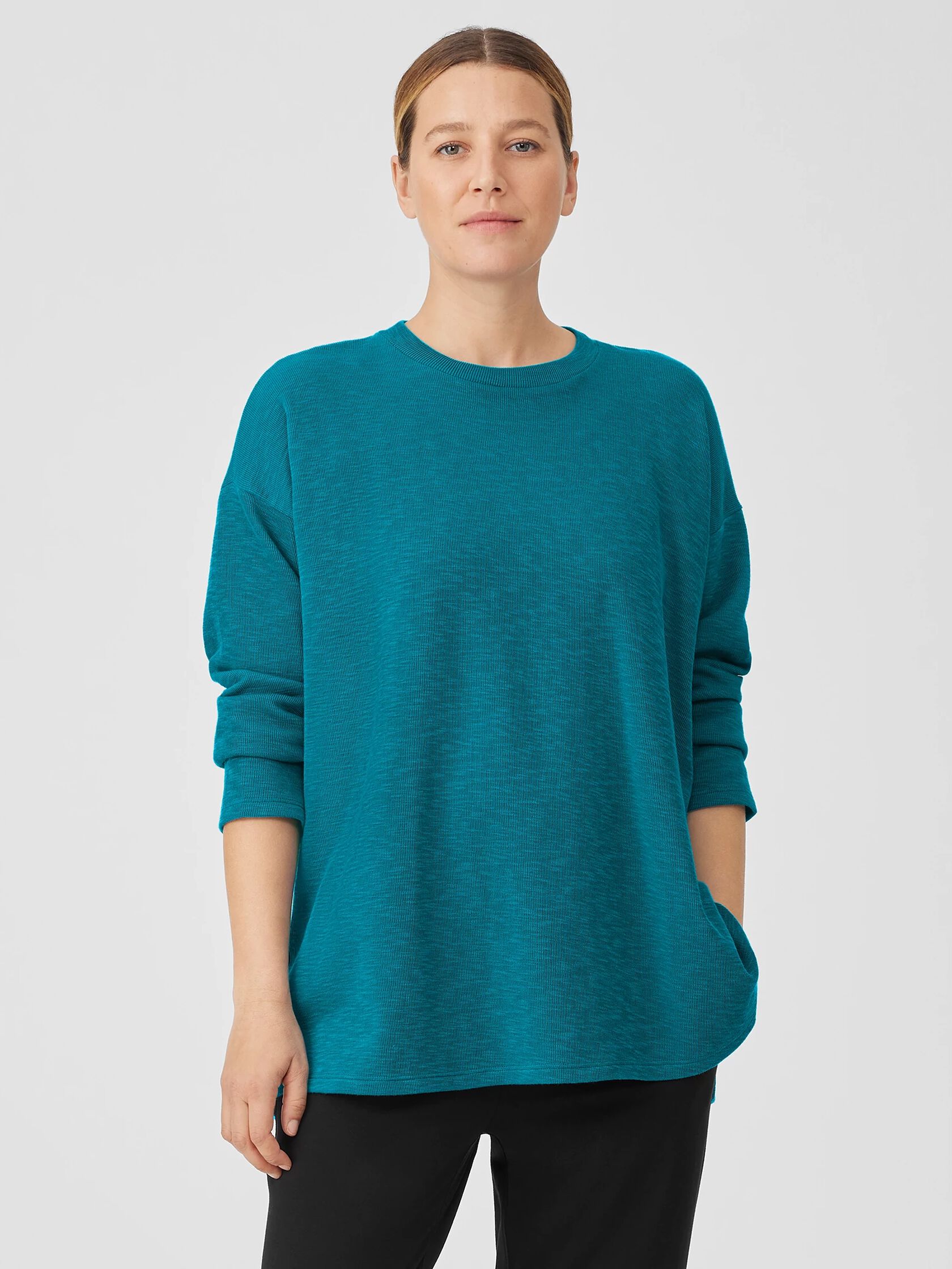 Organic Cotton Slubby Rib Knit Crew Neck Top