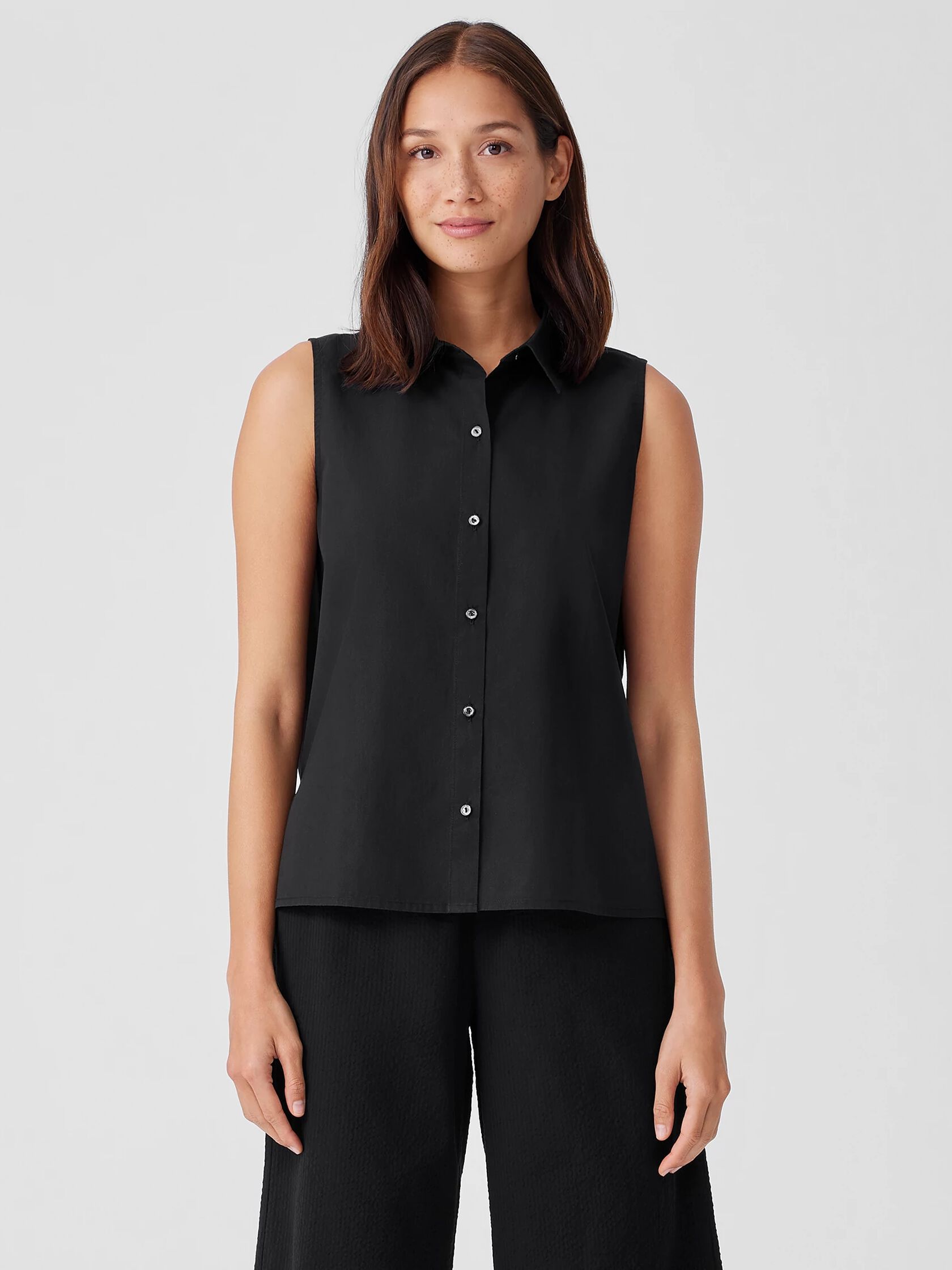 Washed Organic Cotton Poplin Sleeveless Shirt