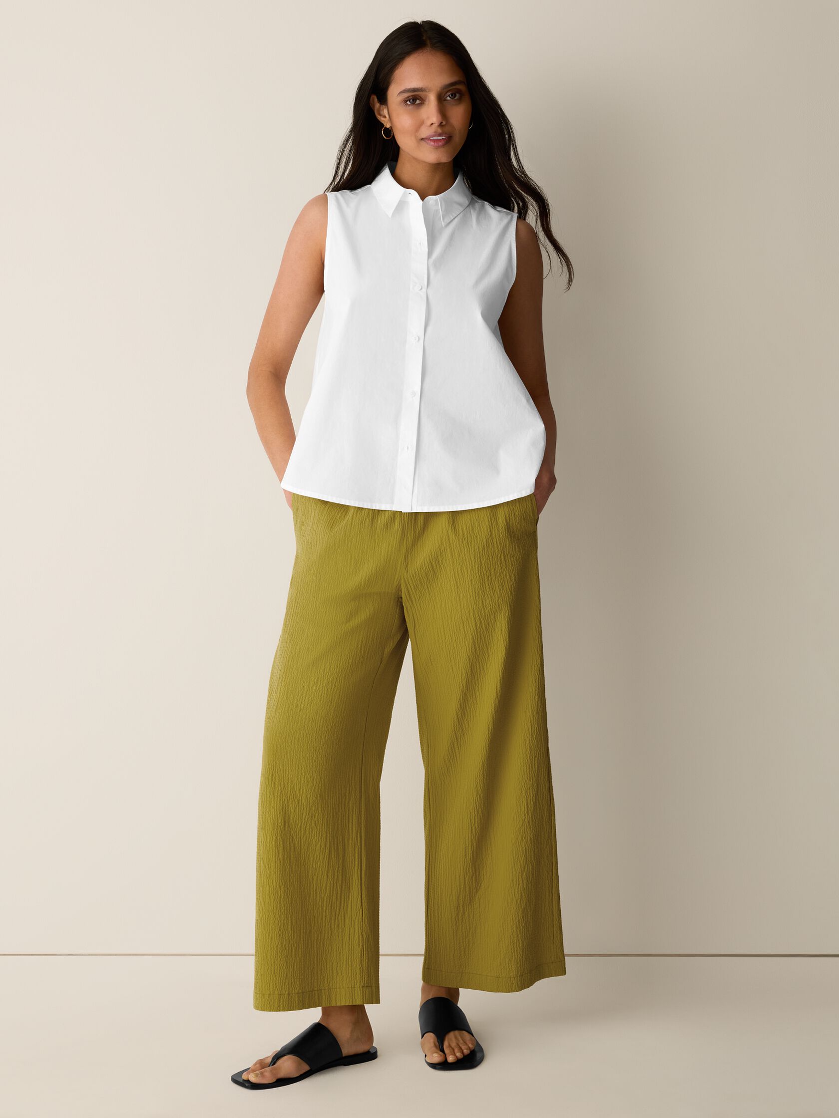 Organic Cotton Pucker Wide-Leg Pant