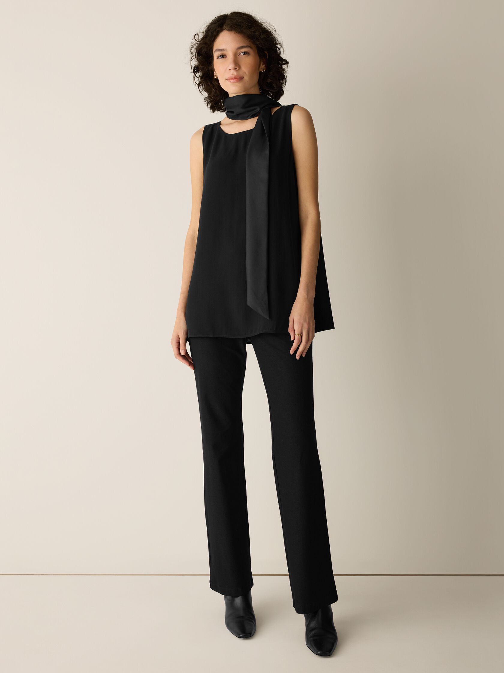Silk Georgette Crepe Ballet Neck Long Tank