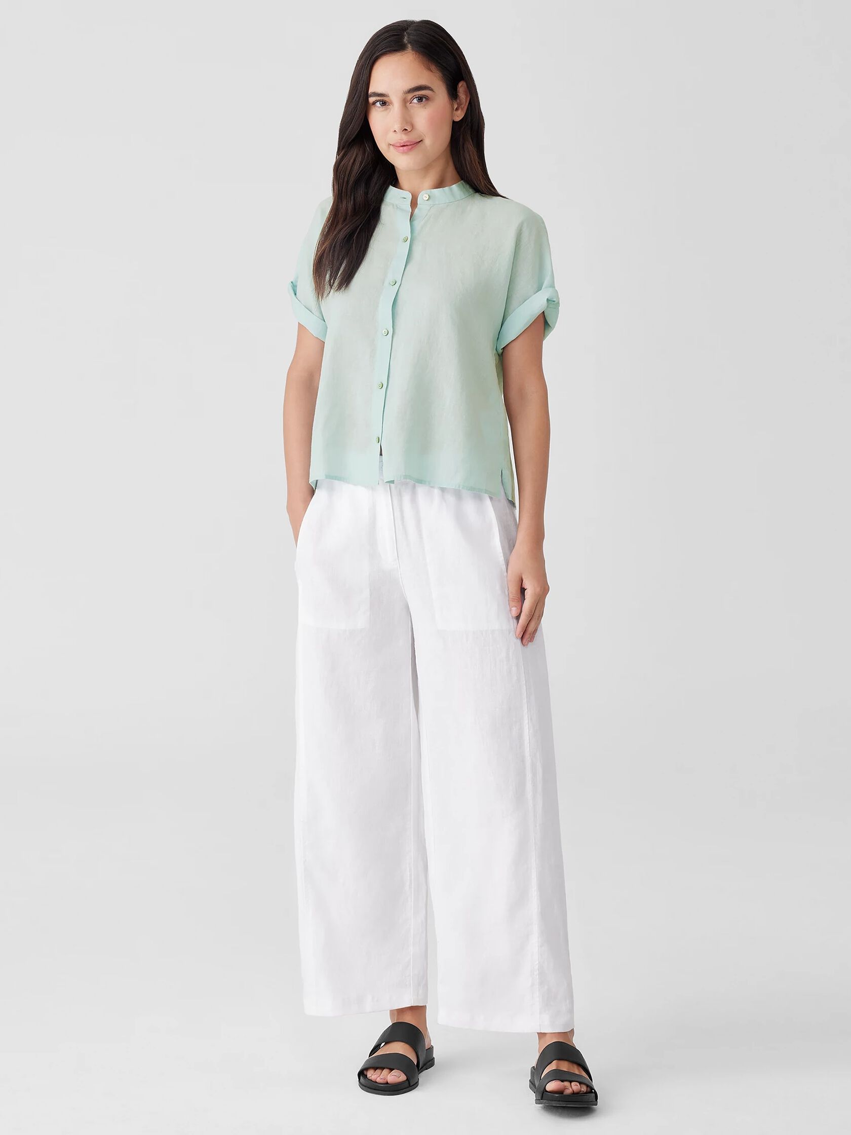 Handkerchief Linen Short-Sleeve Shirt | EILEEN FISHER