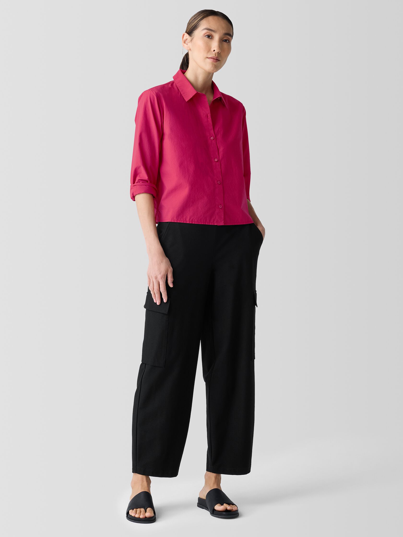 Washed Organic Cotton Poplin Classic Collar Short Shirt