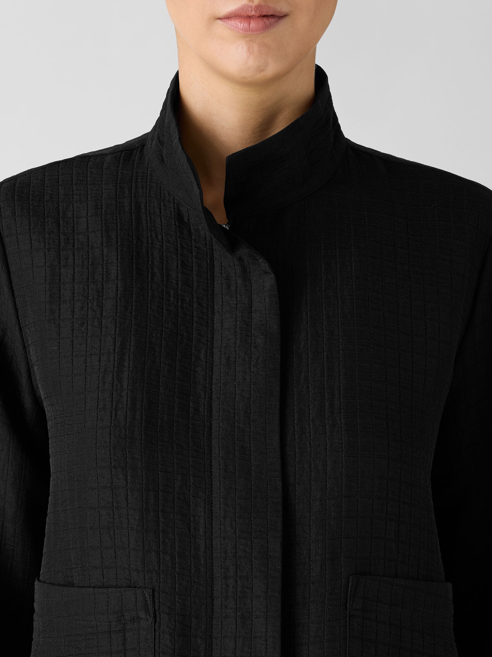 Silk Linen Box Stand Collar Jacket