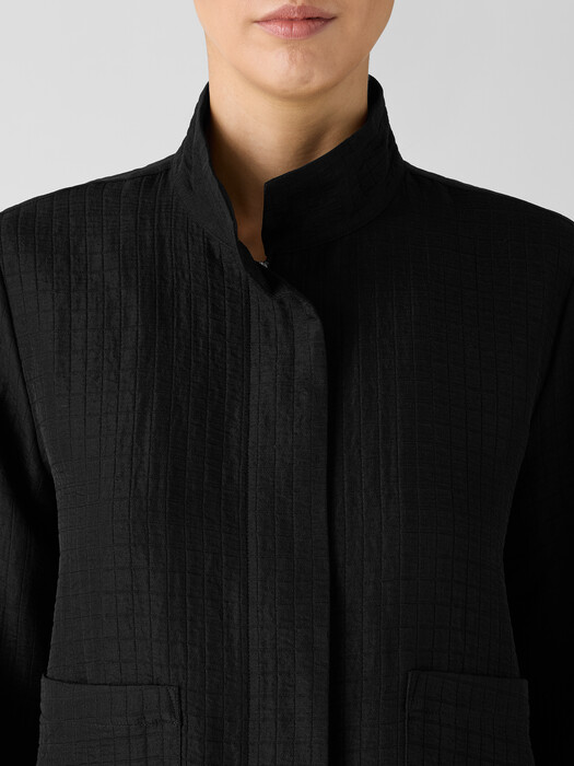 Silk Linen Box Stand Collar Jacket