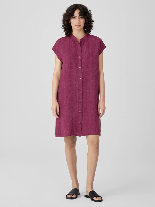 Washed Organic Linen Delave Shirtdress