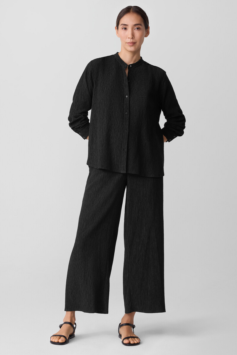 Woven Plissé Band Collar Shirt Woven Plissé Band Collar Shirt