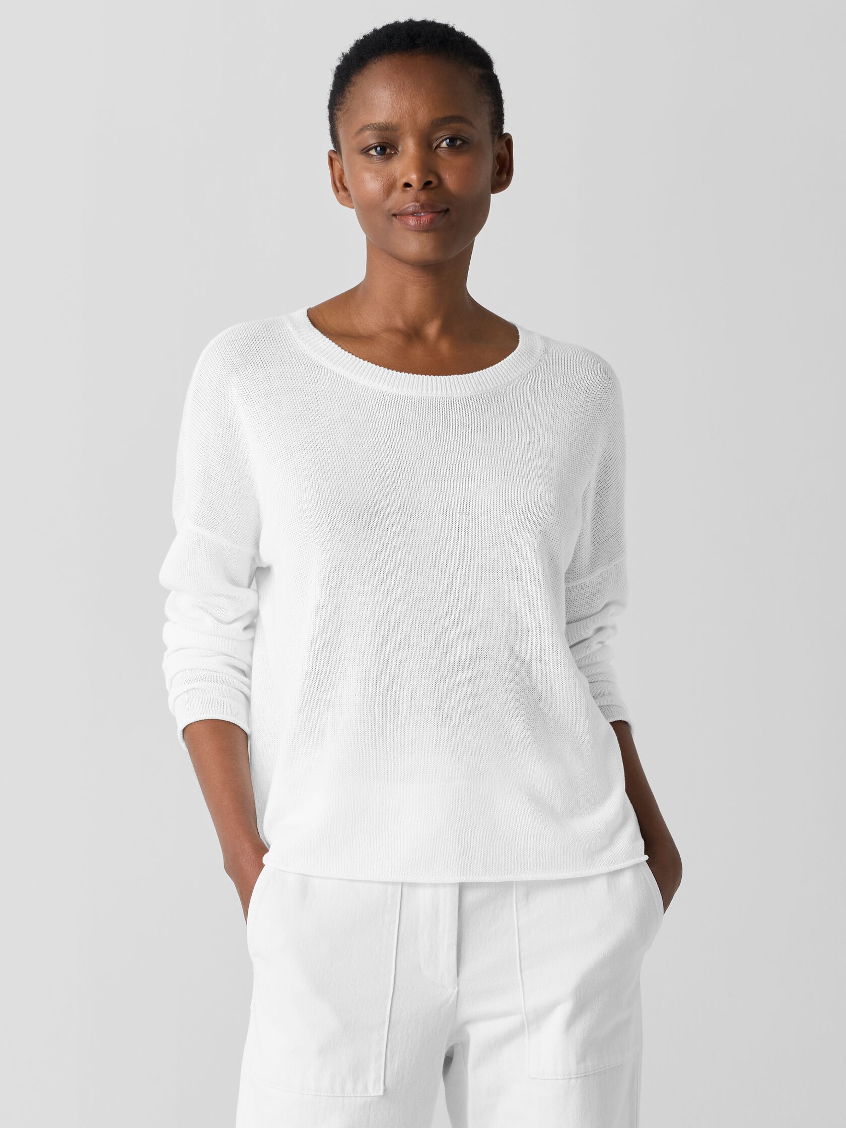 Organic Linen Cotton Cord Crew Neck Top