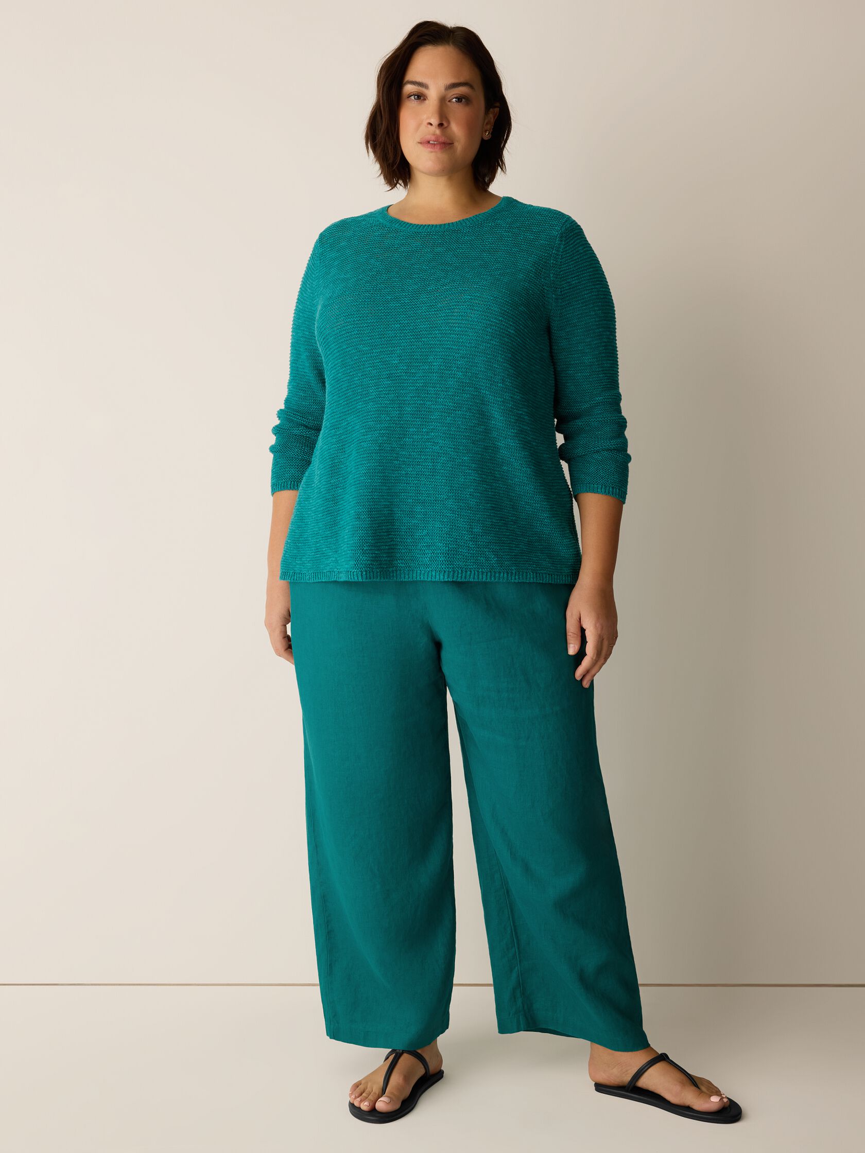 Organic Linen Cotton Slub Crew Neck Top