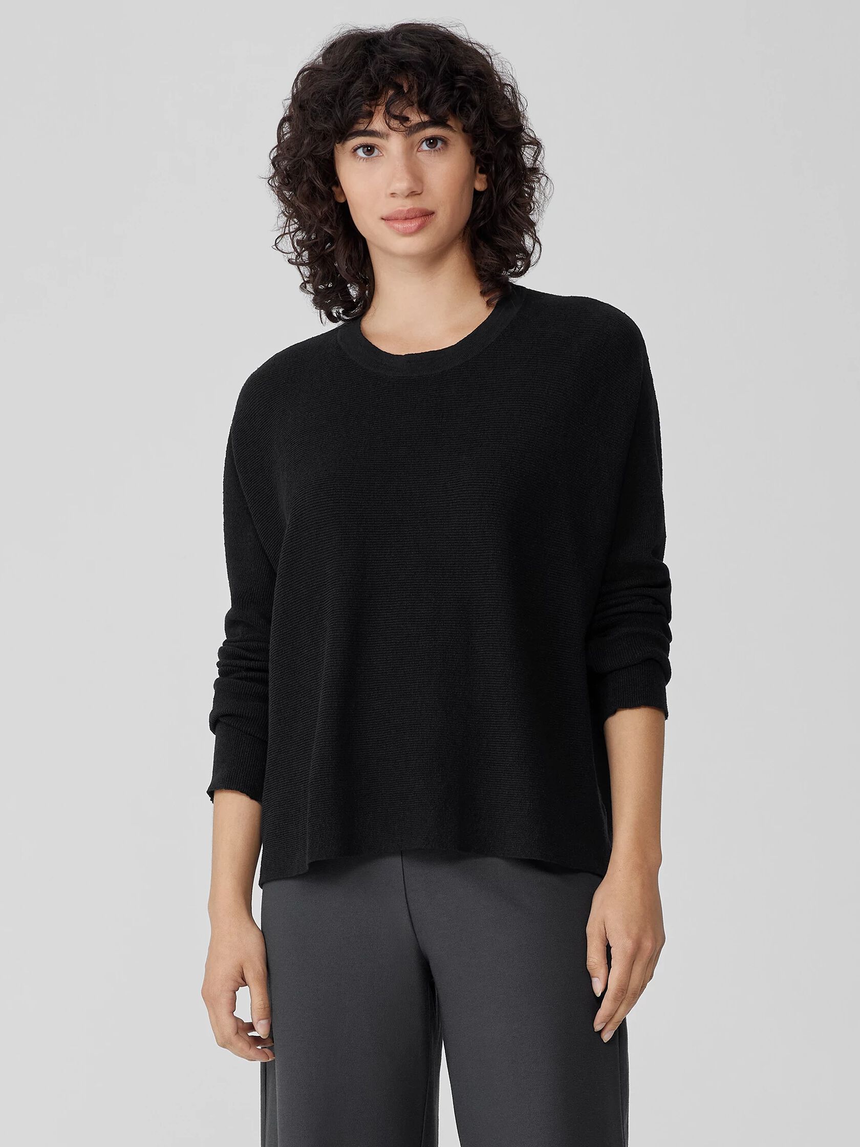 Linen Crepe Stretch Crew Neck Top