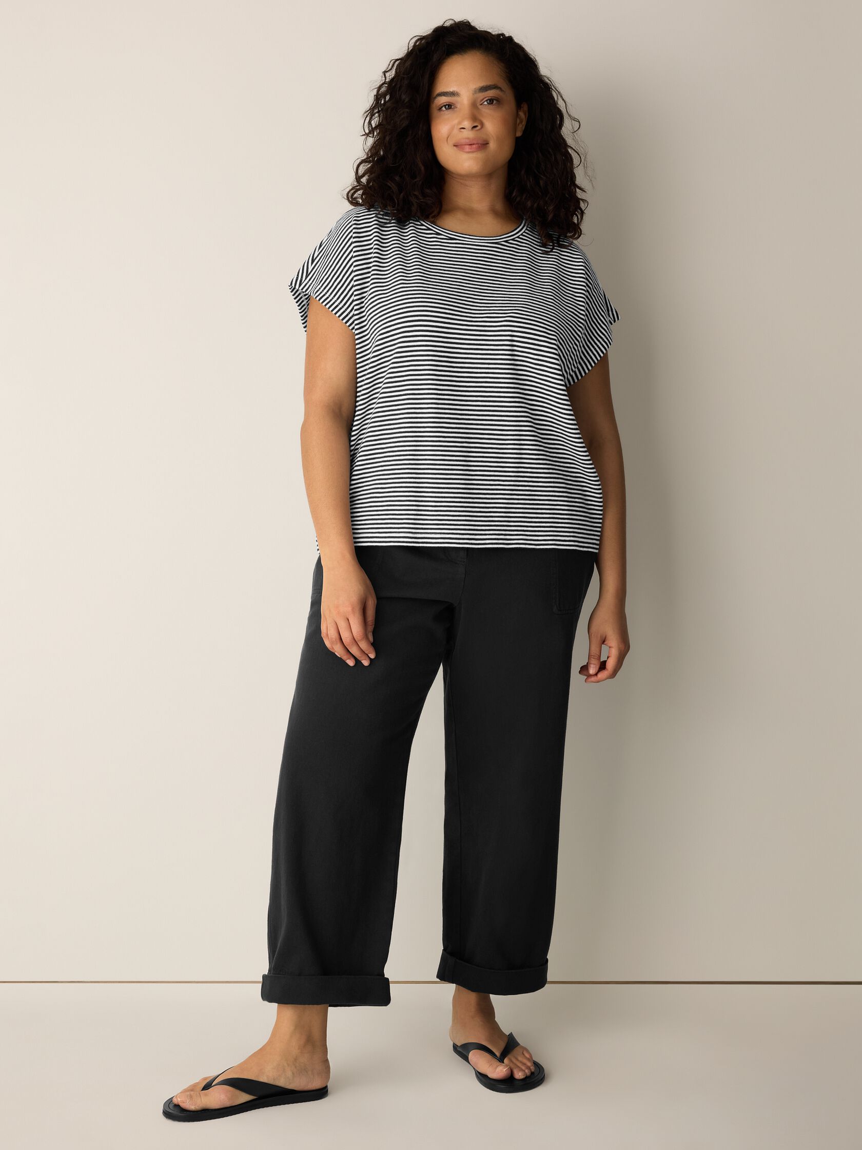 Striped Organic Cotton Slub Crew Neck Tee