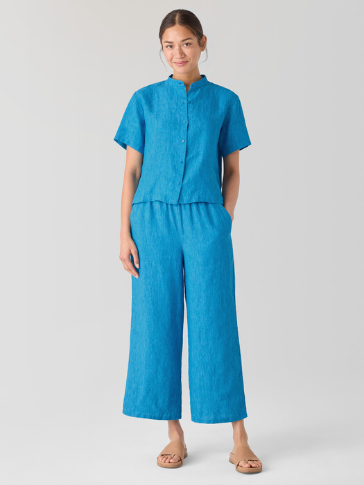Washed Organic Linen Délavé Band Collar Shirt