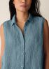 Puckered Organic Linen Grid Sleeveless Shirt