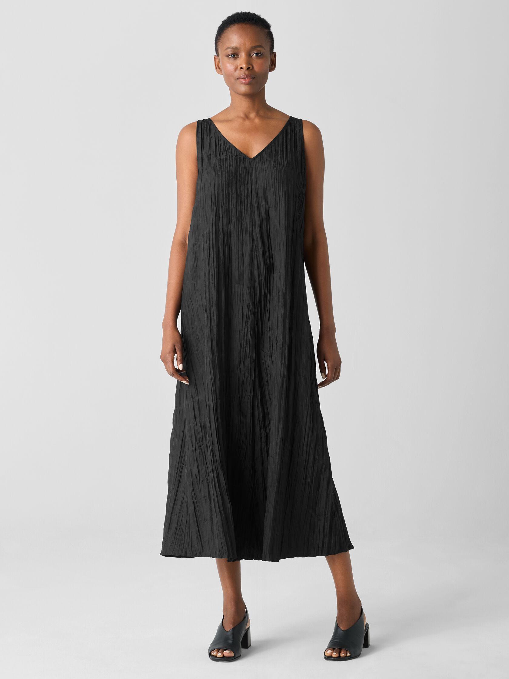Crushed Silk V-Neck Dress