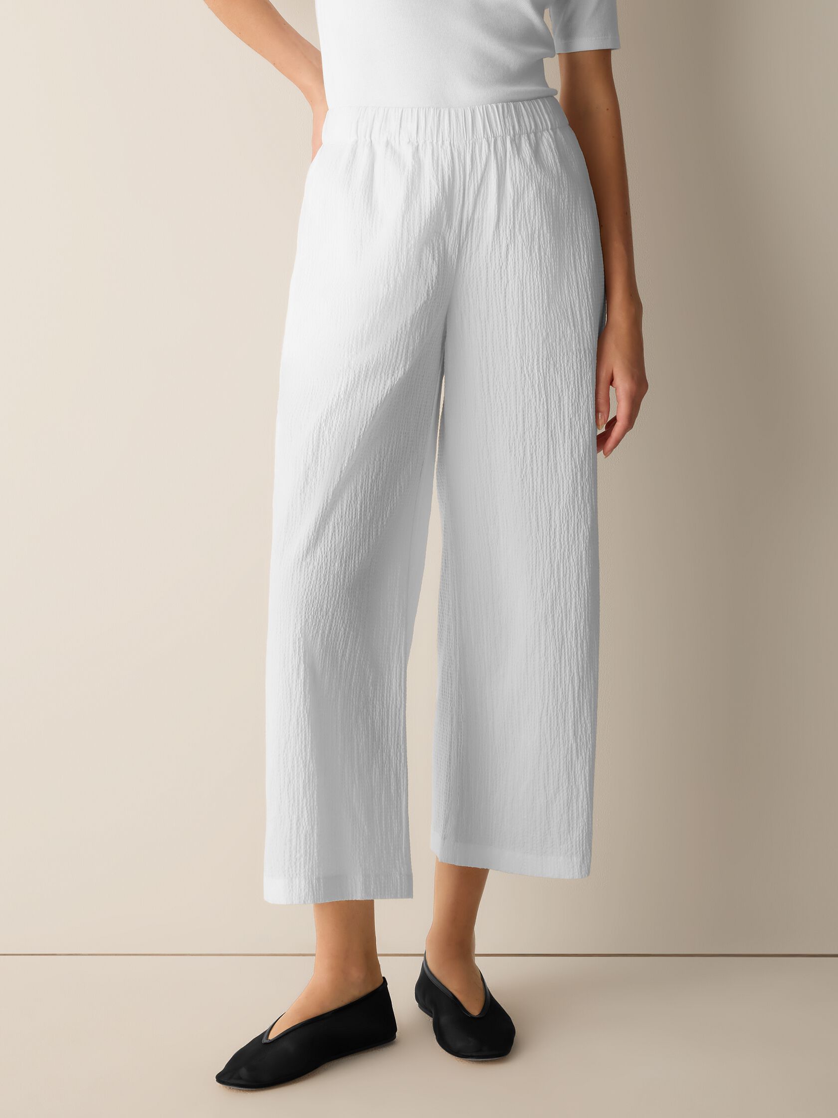 Organic Cotton Pucker Wide-Leg Pant