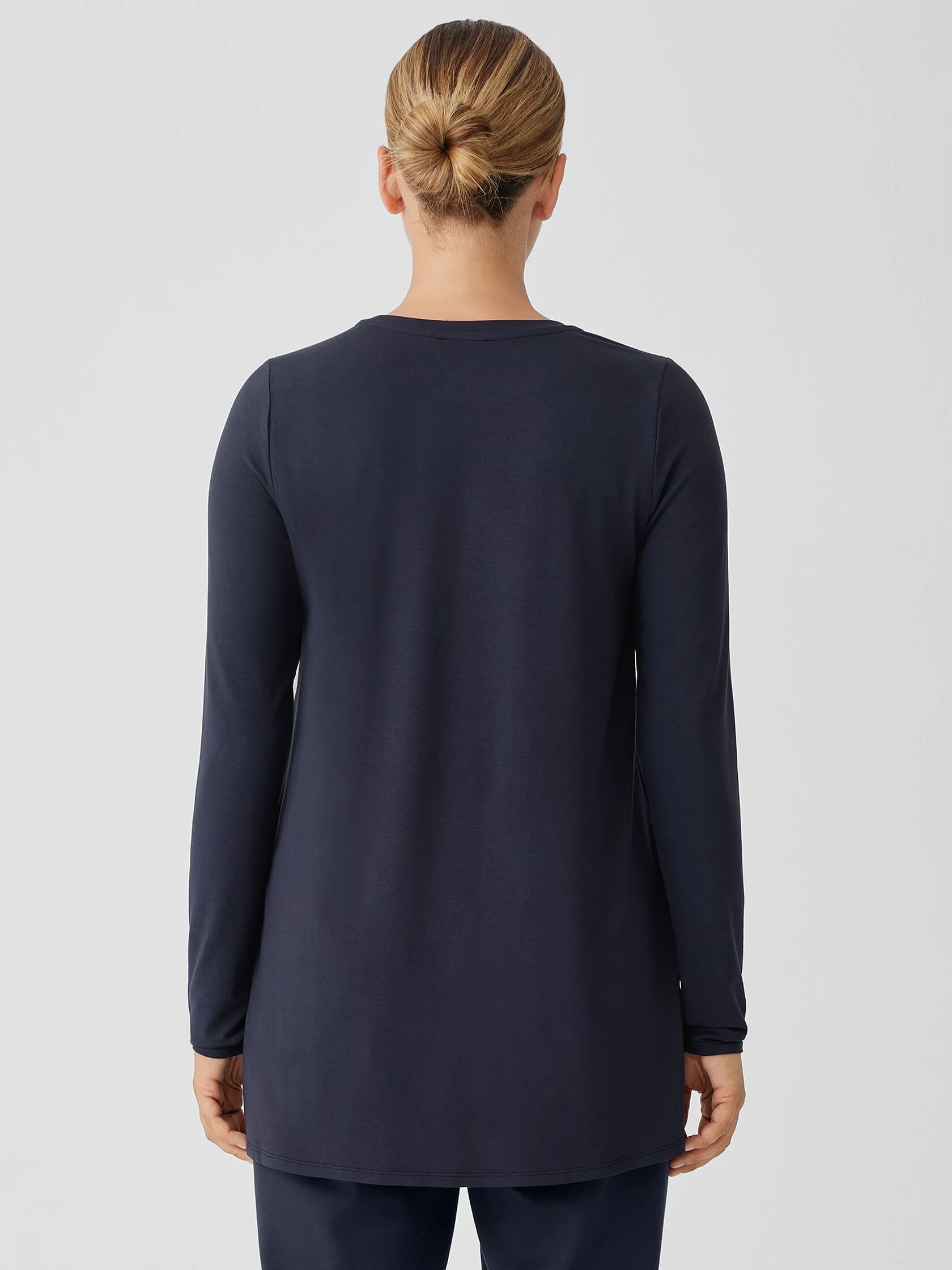 Stretch Jersey Knit Crew Neck Long Top EILEEN FISHER