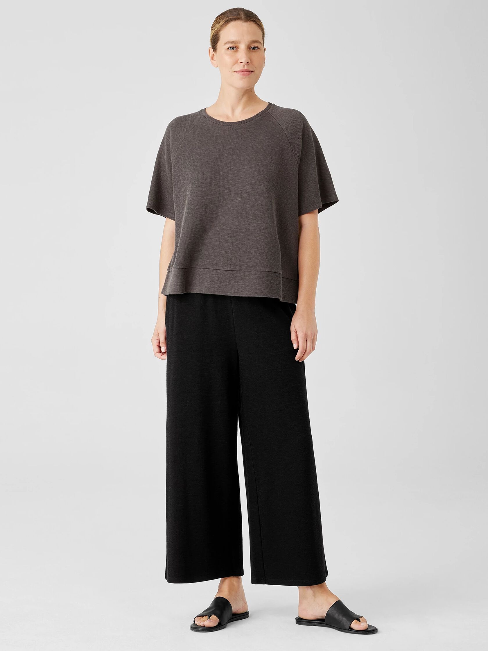 Organic Cotton Slubby Rib Knit Elbow-Sleeve Top