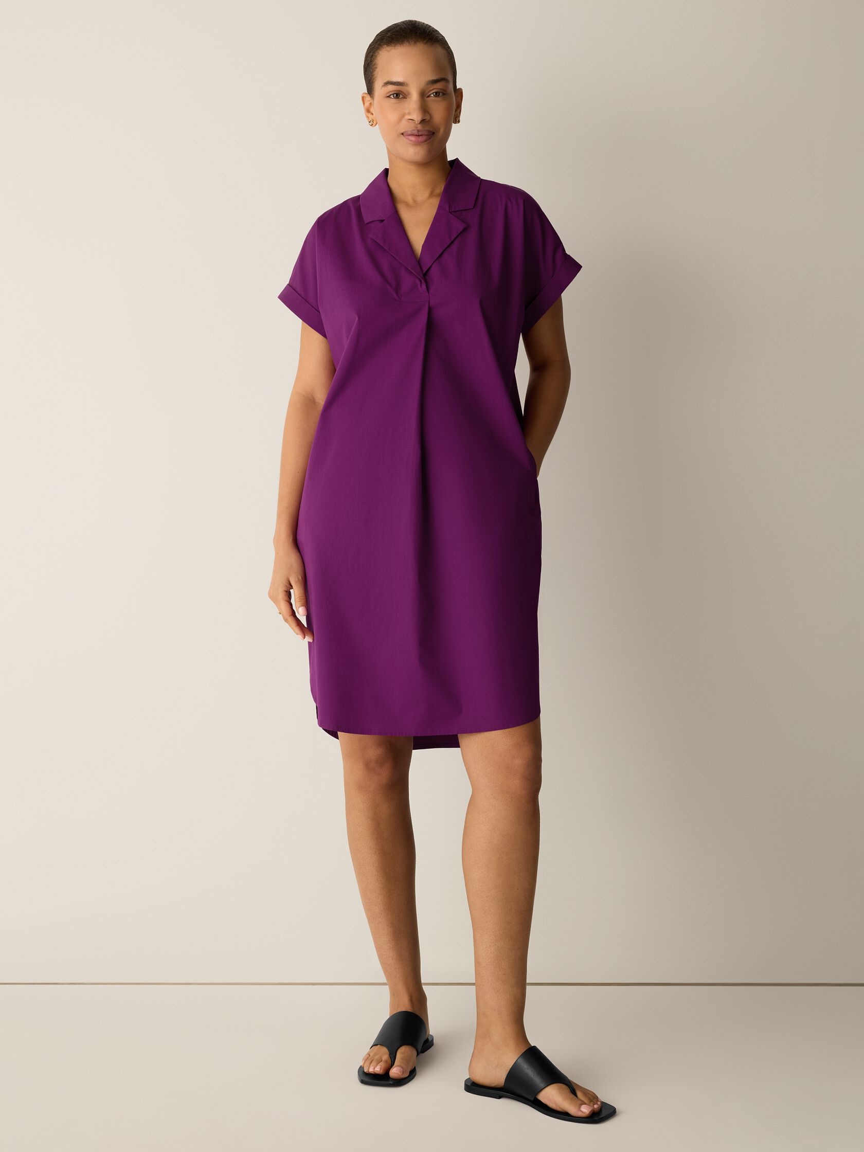Stretch Organic Cotton Poplin Notch Collar Dress