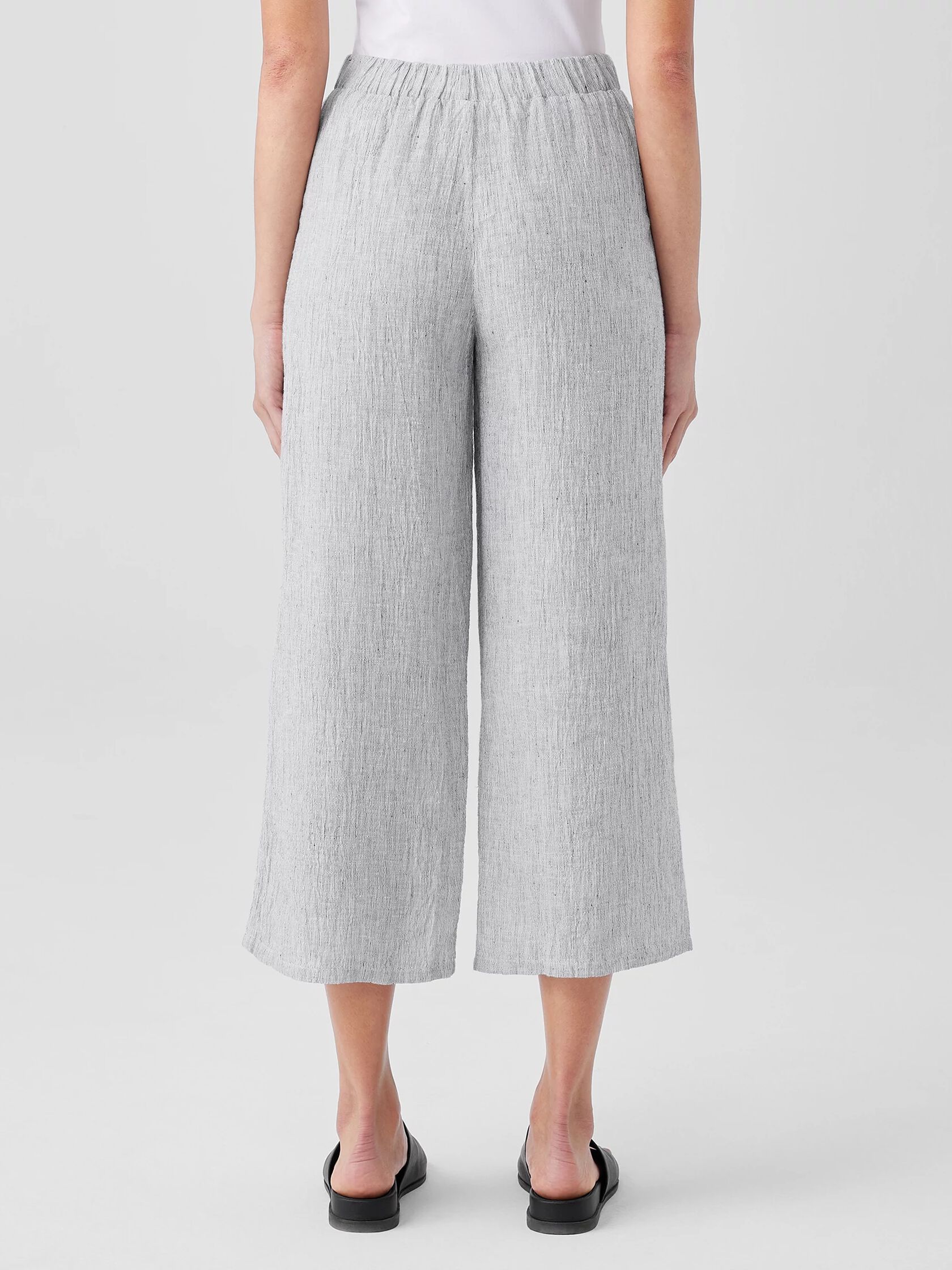 Crinkled Organic Linen Stripe Wide-Leg Pant