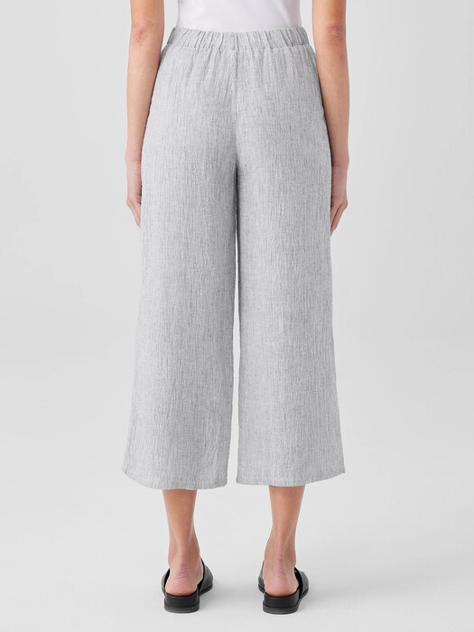 Crinkled Organic Linen Stripe Wide-Leg Pant