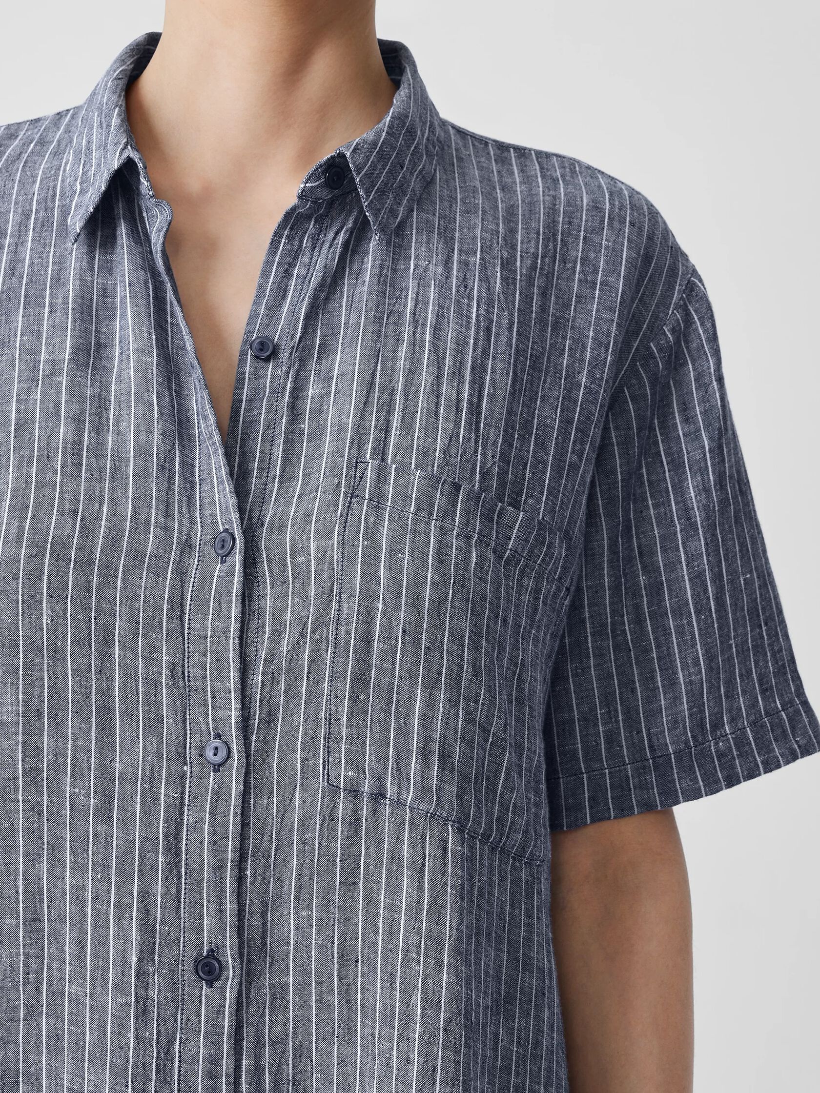 Puckered Organic Linen Shirtdress