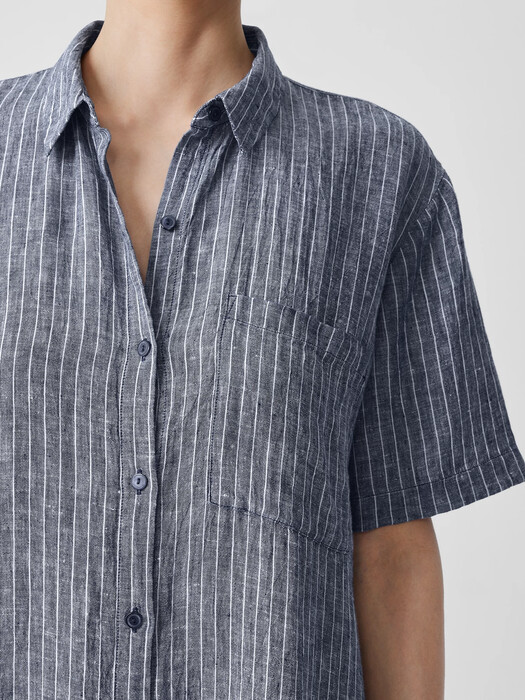 Puckered Organic Linen Shirtdress