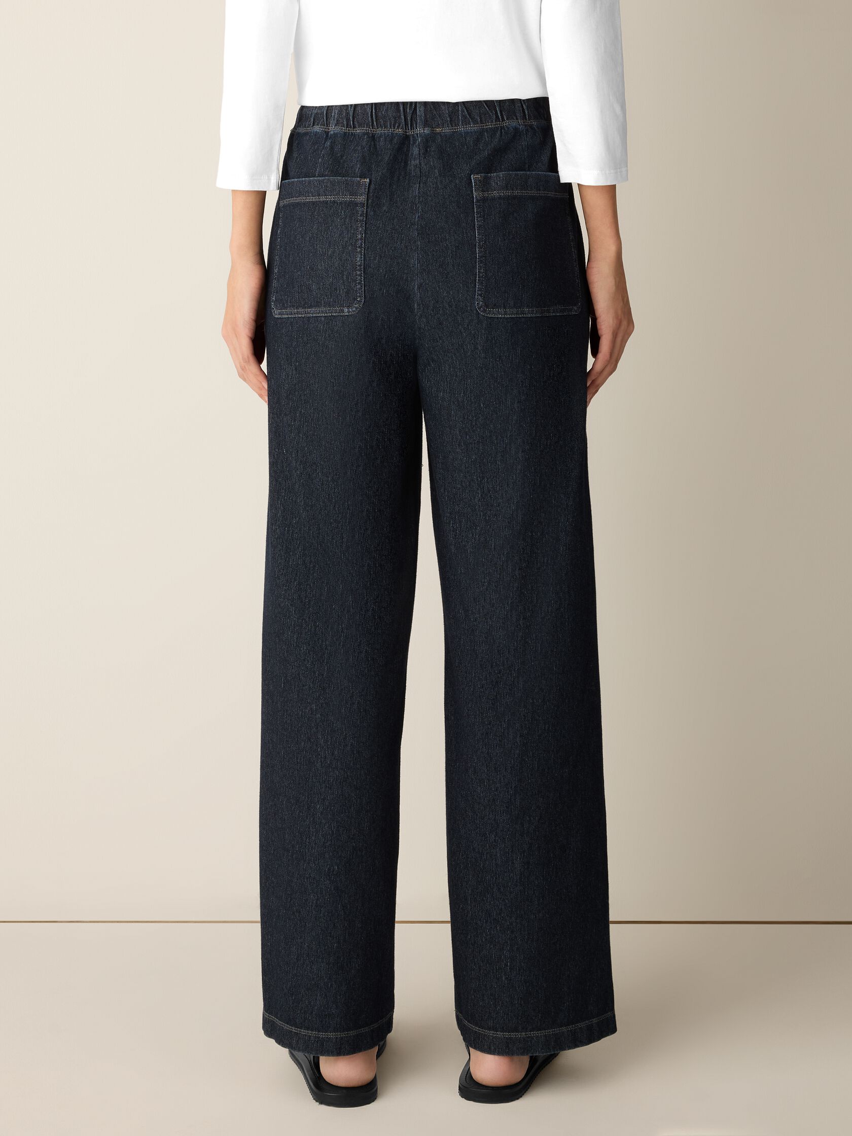Cotton Indigo Knit Denim Full-Length Straight Pant