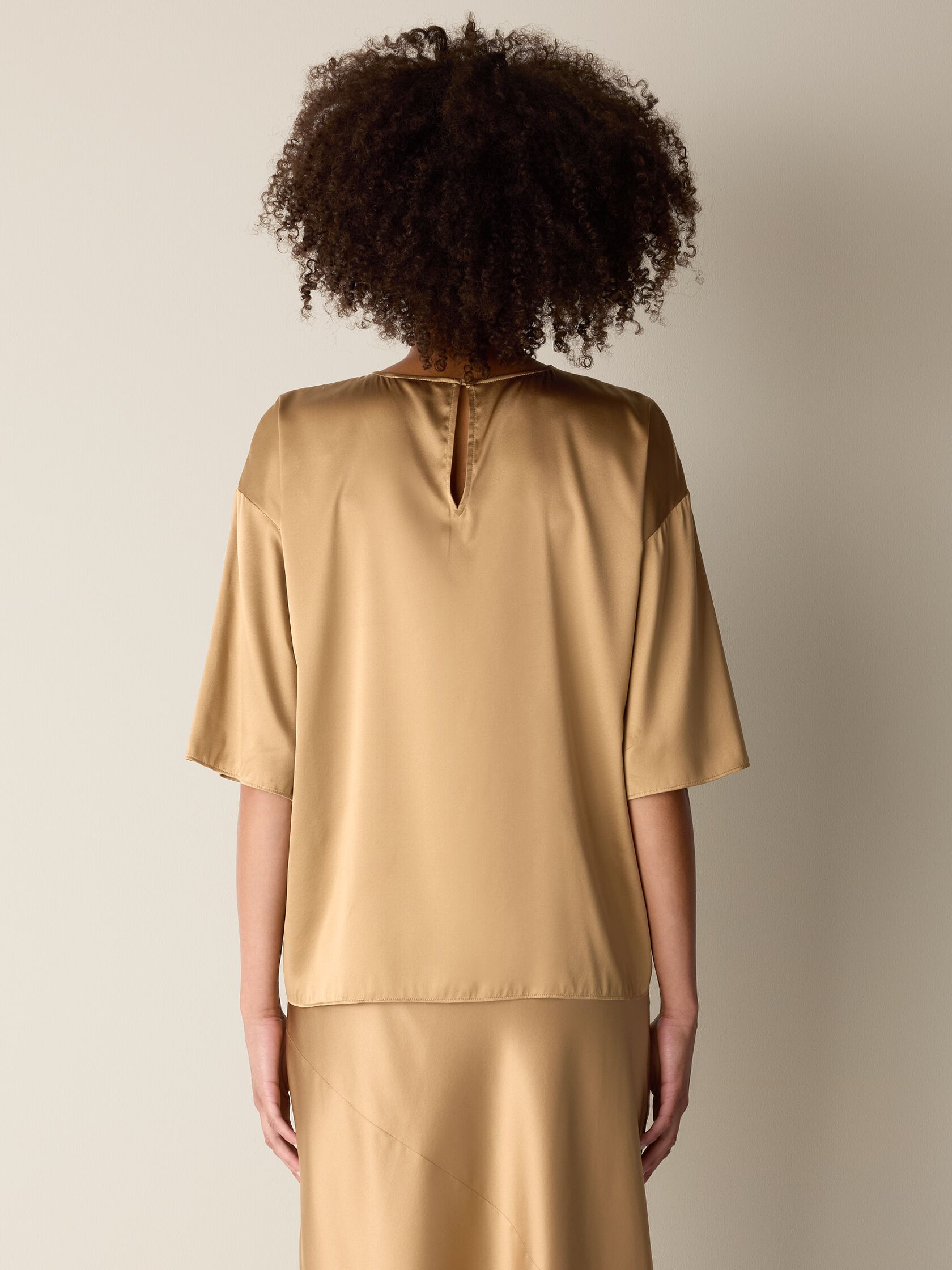 Stretch Silk Charmeuse Round Neck Top