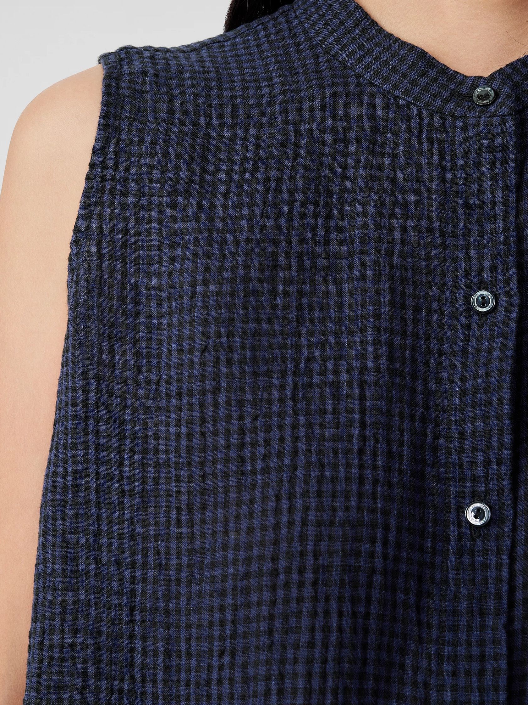 Puckered Organic Linen Sleeveless Shirt