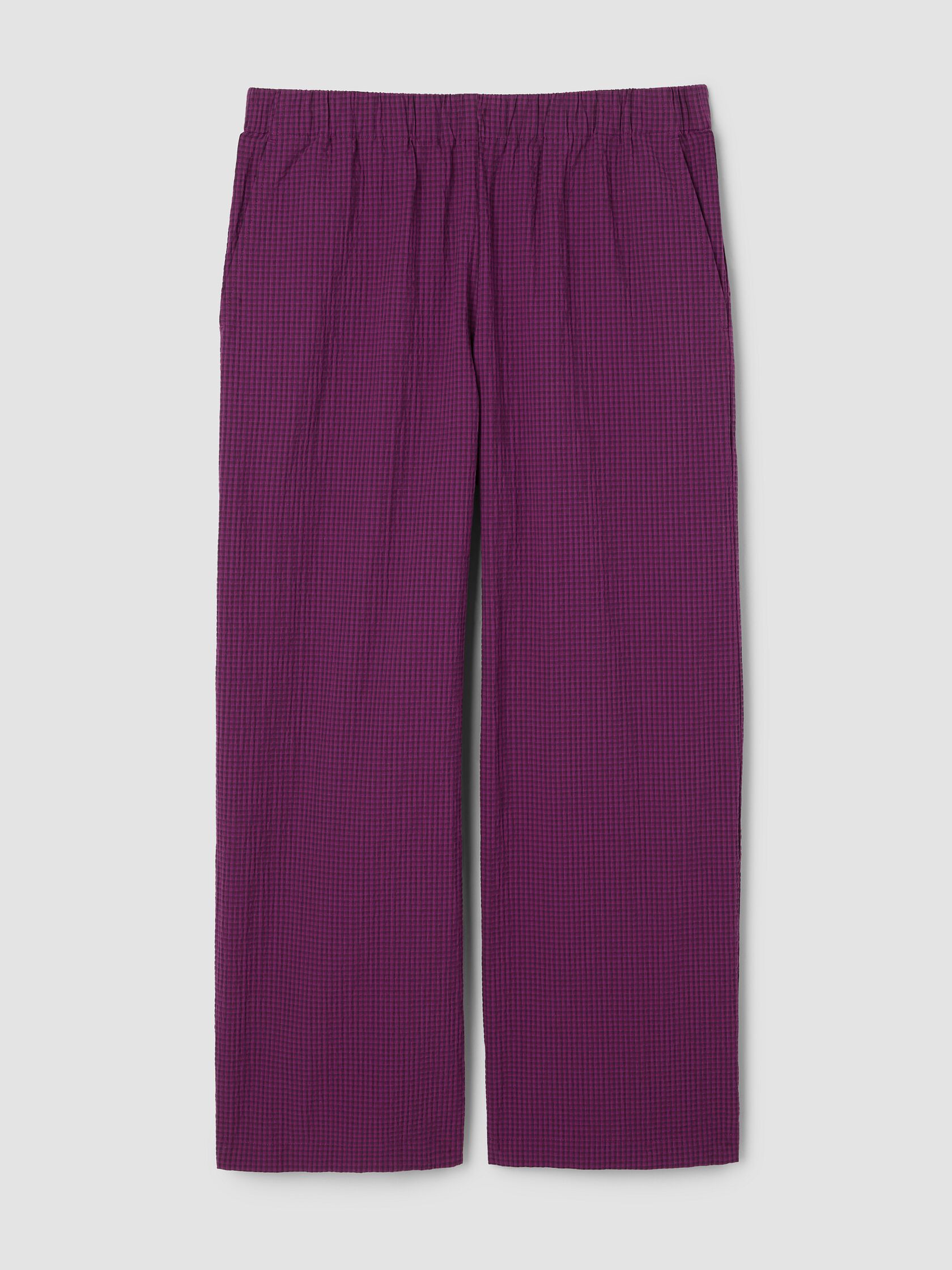 Organic Cotton Pucker Check Wide-Leg Pant