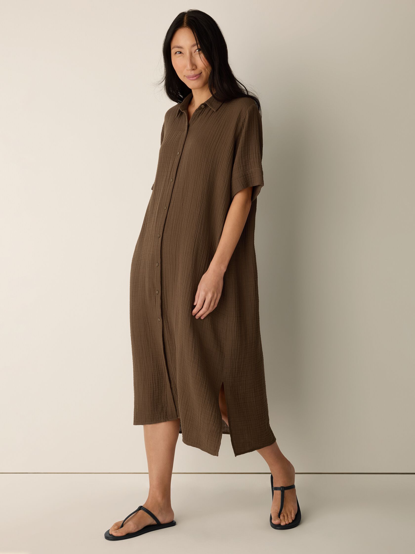 Organic Cotton Lofty Gauze Classic Collar Shirtdress