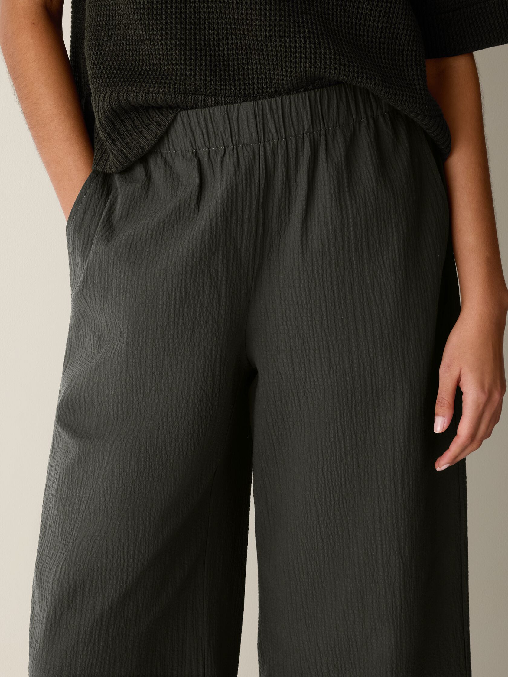 Organic Cotton Pucker Wide-Leg Pant